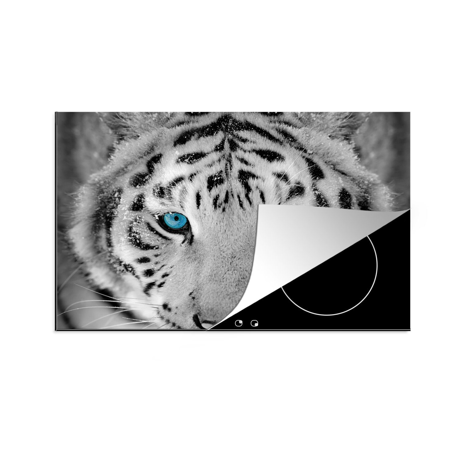 MuchoWow Herdblende-/Abdeckplatte Tiger - Winter - Tiere, Vinyl, (1 tlg), 80x52 cm, Induktionskochfeld Schutz für die küche, Ceranfeldabdeckung
