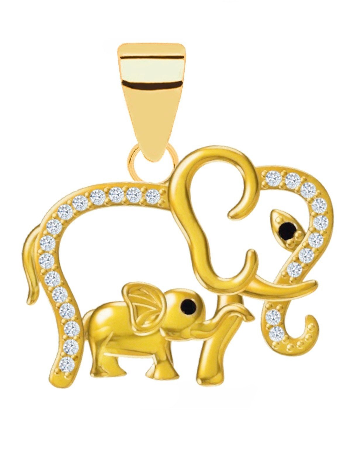 Kettenanhänger Kettenanhänger Gold Elefant 925 18K vergoldet mit Zirkonia Anhänger