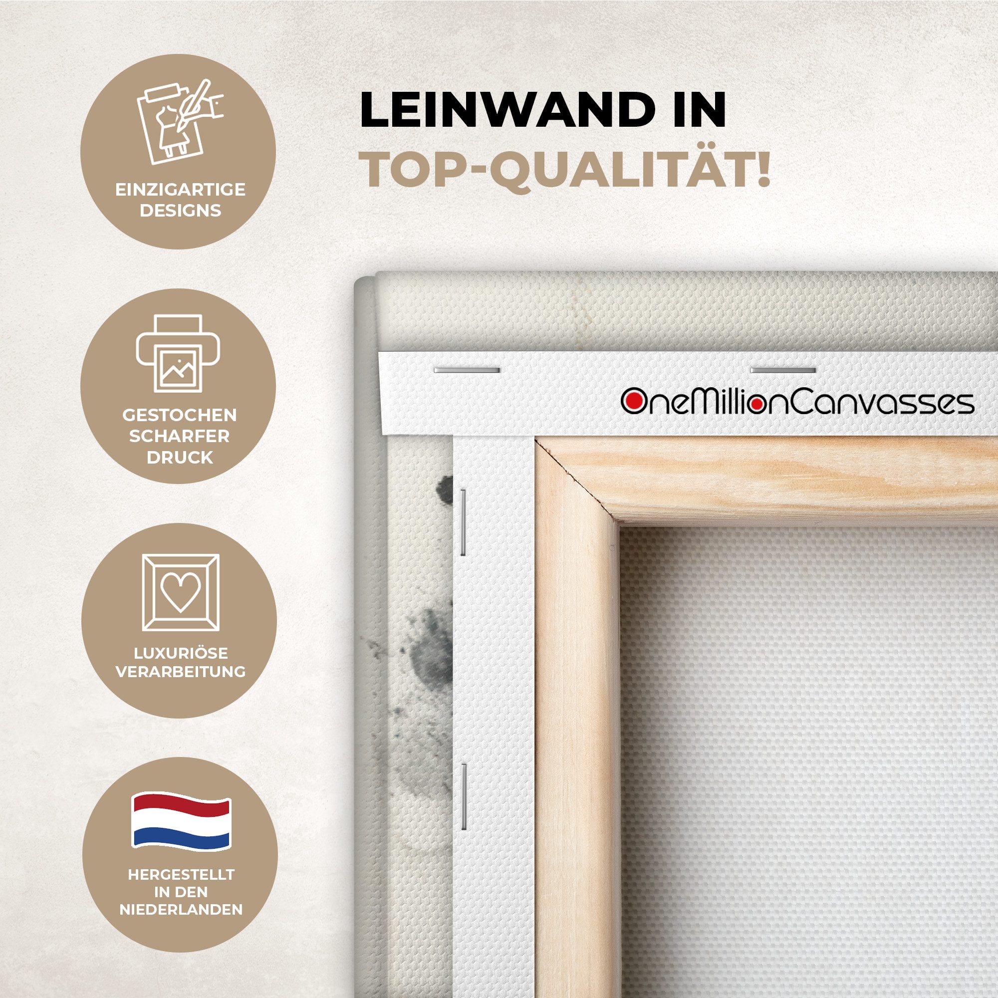 OneMillionCanvasses® Leinwandbild Weltkarte - Schwarz - Tinte, Fotodruck (1 St), Leinwand Bilder groß für Wohnzimmer 140x90 cm
