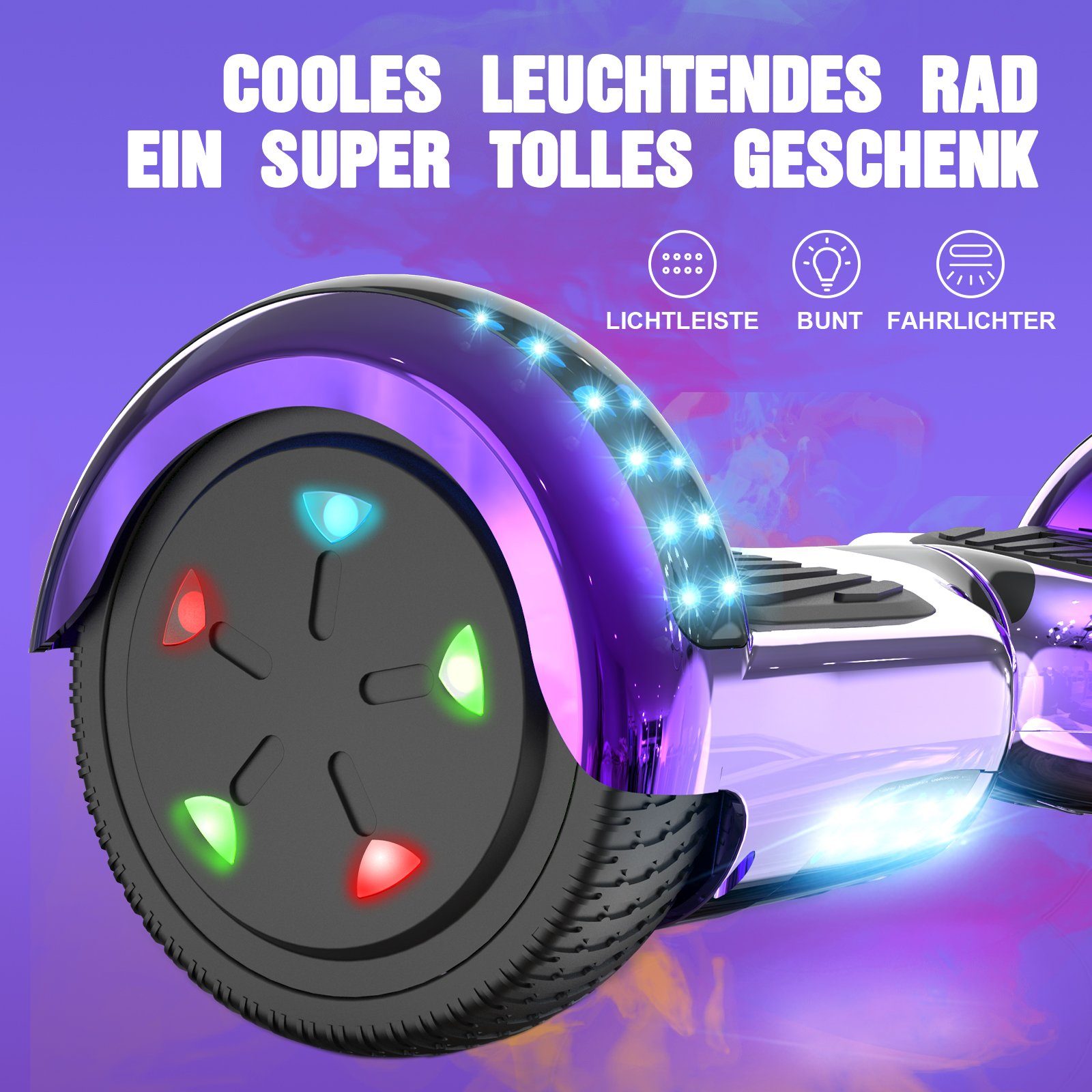 GeekMe Balance Scooter mit Bluetooth-Lautsprecher, Schöne LED-Leuchten, Hoverboard für Kinder, 15,00 km/h