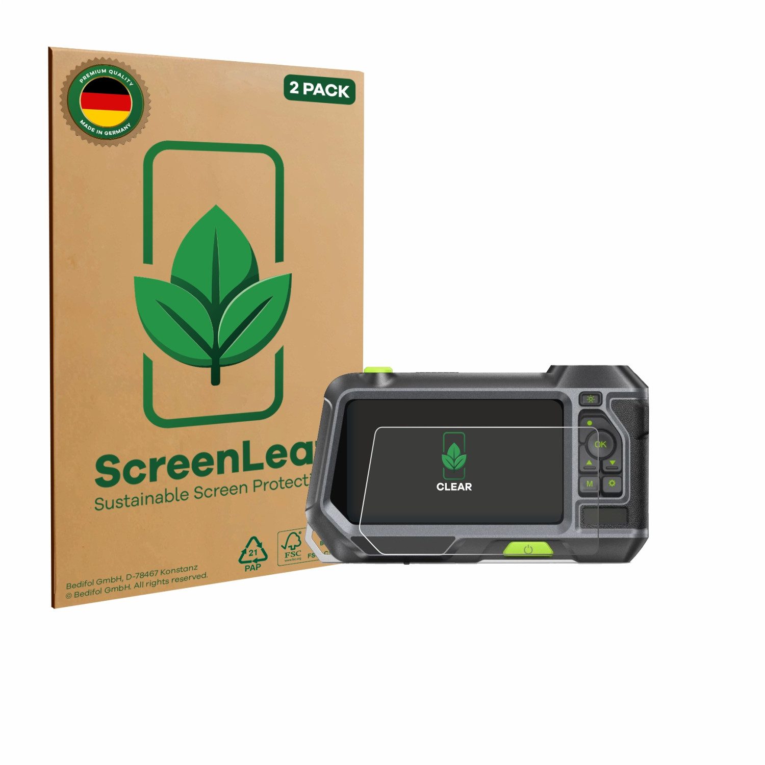 ScreenLeaf Displayschutzfolie Schutzfolie für Teslong NTS500, 2 Stück, nachhaltiger Displayschutz Schutz Folie Klar Transparent