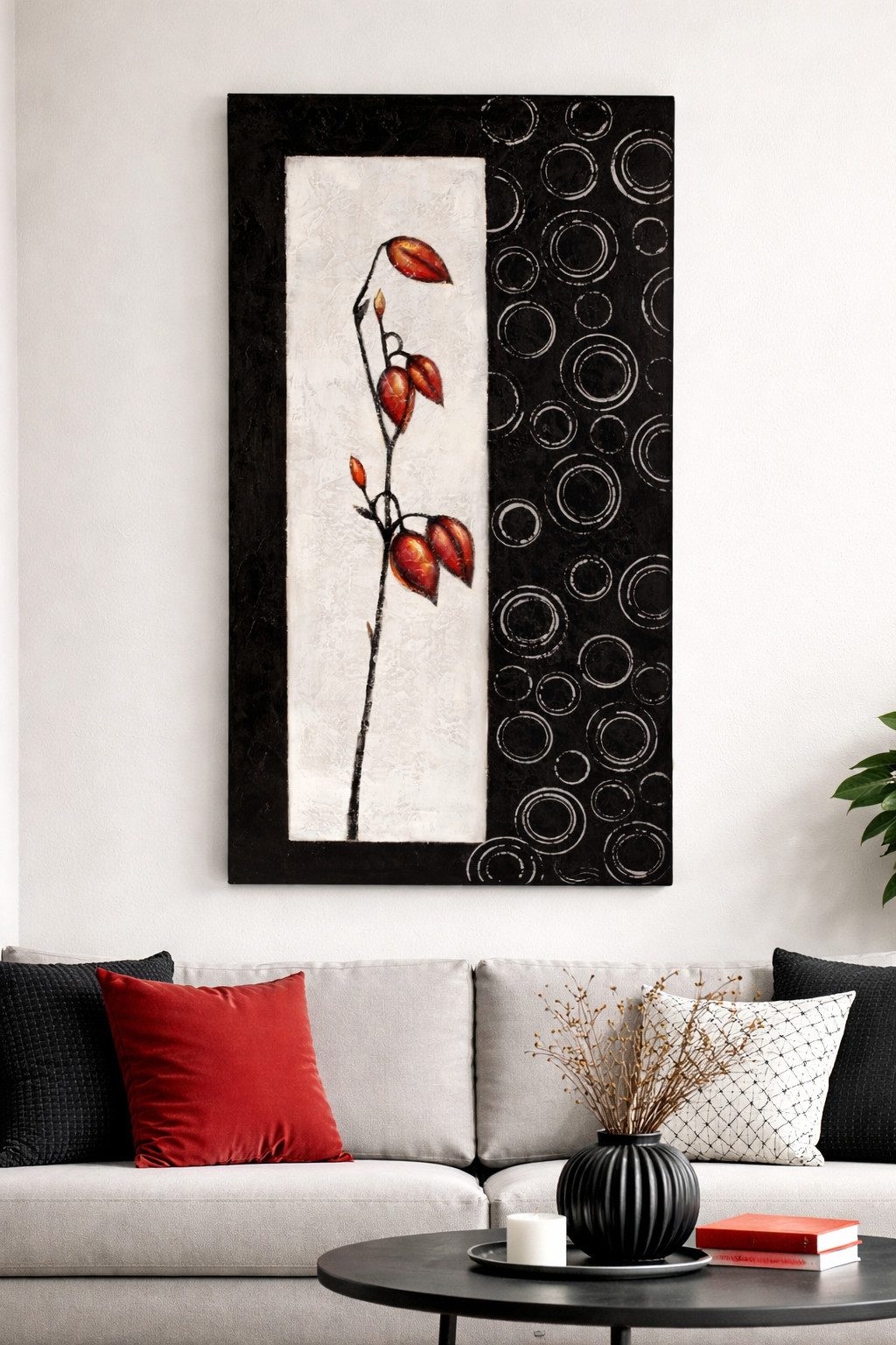 MF Leinwandbild Florale Leinwandkomposition Aurora schwarz 50x100 cm Wandbild, (1 St)