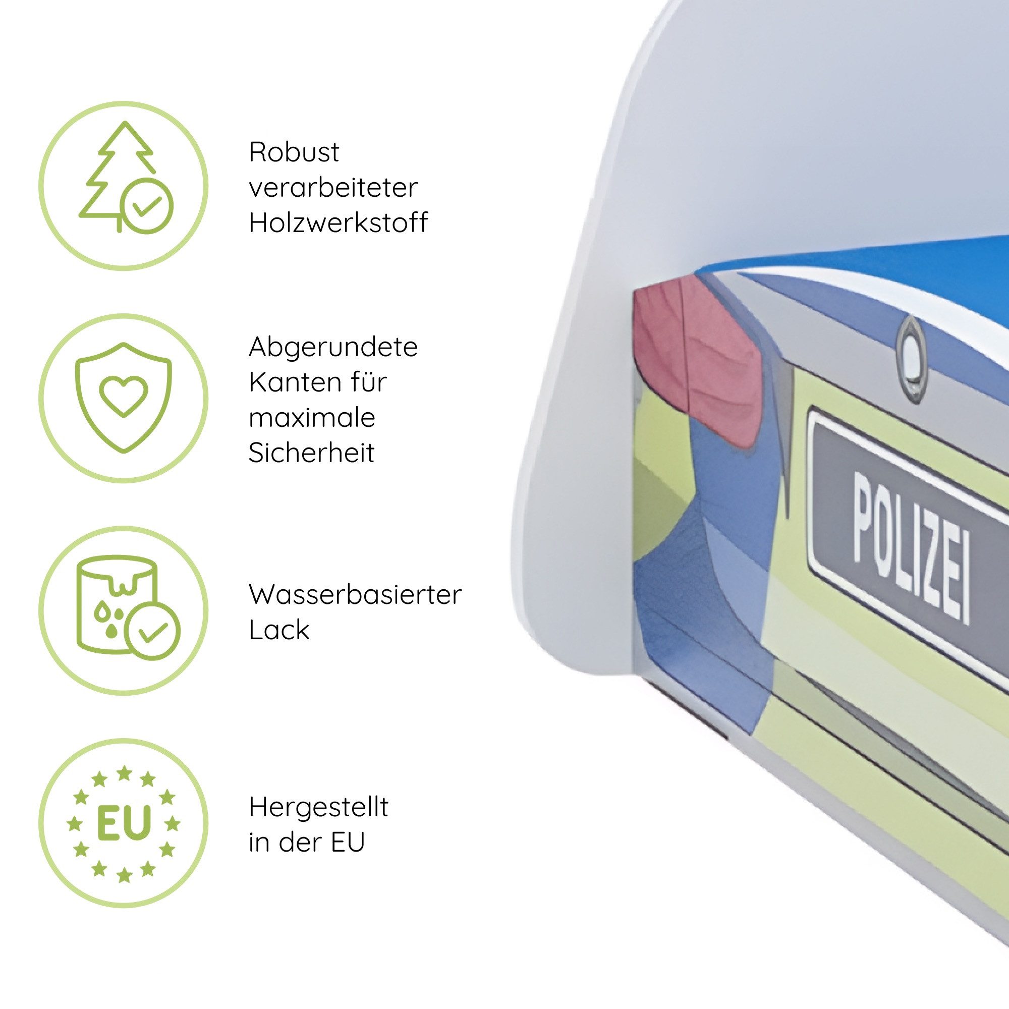 Kids Collective Autobett Kinderbett Jugendbett Polizei 70x140, 80x160 cm mit Rausfallschutz, Polizeiauto Polizisten Kinderspielbett 70x140 cm – Bild 5 von 5