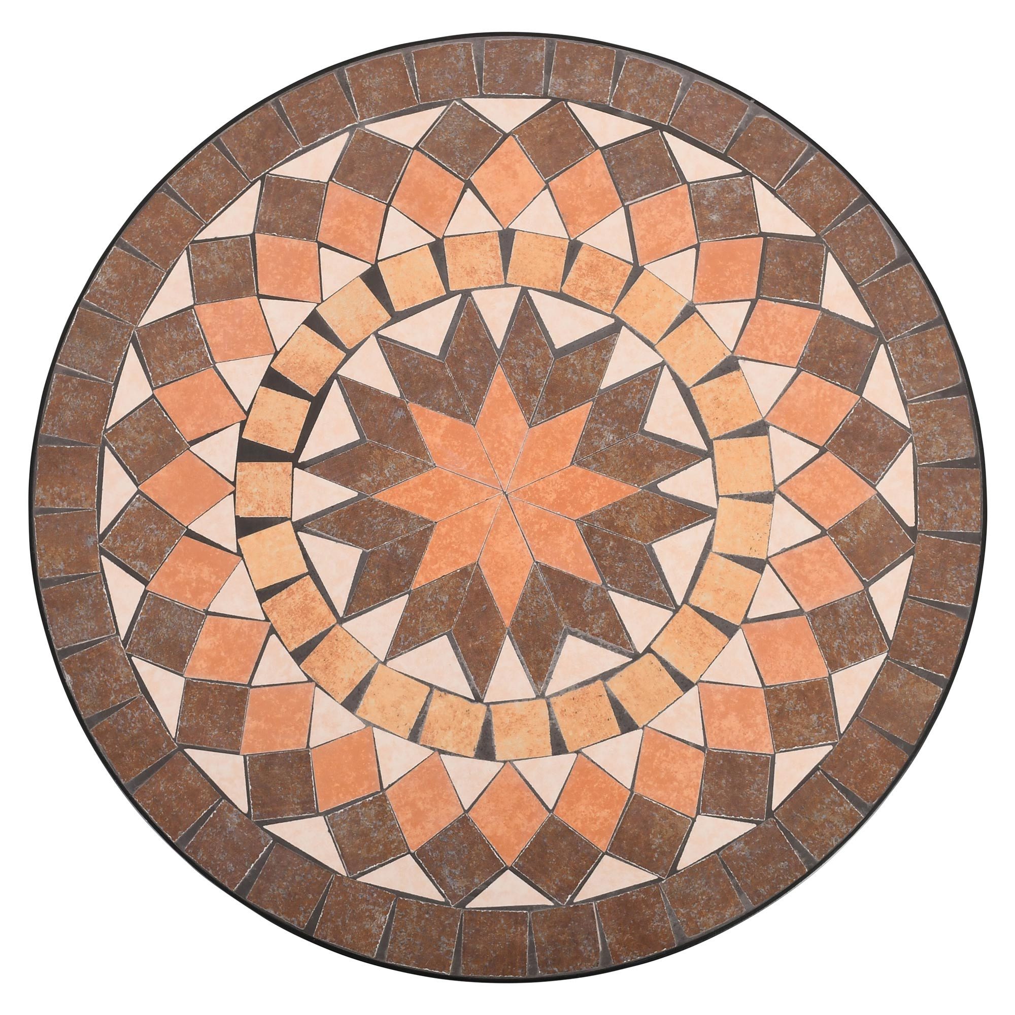 Raburg Gartentisch Mosaiktisch, Balkon- und Terrassentisch, 60 cm Ø, 72 cm hoch, Mayla (rund), liebevolle Handarbeit, Mosaikmuster, schwarzes Metallgestell