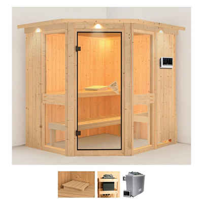 Karibu Sauna »Aline 1«, BxTxH: 210 x 184 x 202 cm, 68 mm, (Set) 9-kW-Bio-Ofen mit externer Steuerung