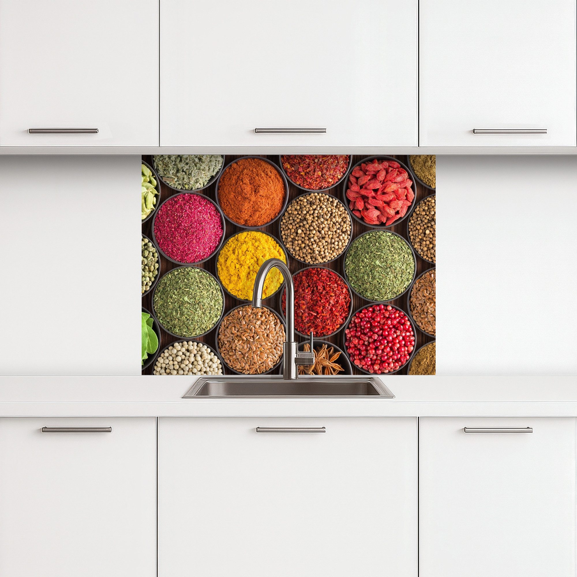 KitchenYeah Küchenrückwand selbstklebend Kräuter - Schalen - Farbenfroh - Textur, (1-tlg), Spritzschutz, Küche, Rückwand, Küchenwand, Küchenfront, 80x60 cm
