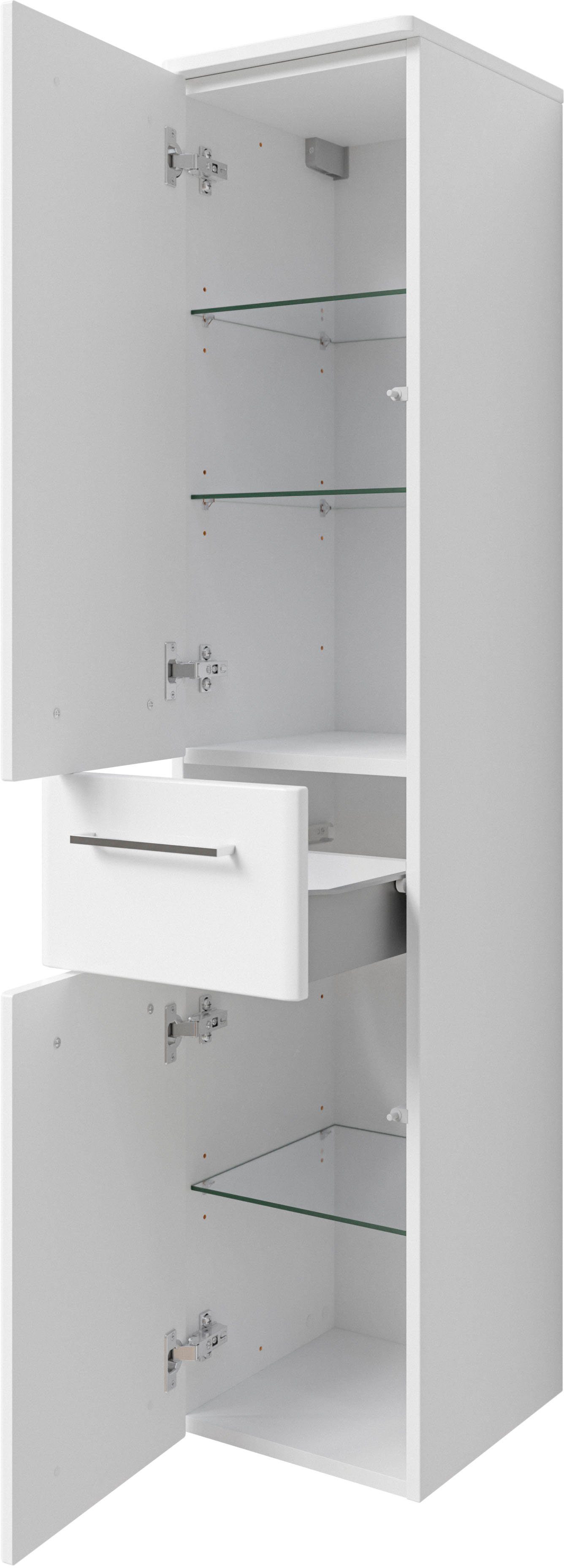 Saphir Midischrank Quickset 316 Badschrank 30 cm breit, 2 Türen, 1 Schublade Badezimmer-Midischrank inkl. Türdämpfer, Griffe in Chrom glänzend