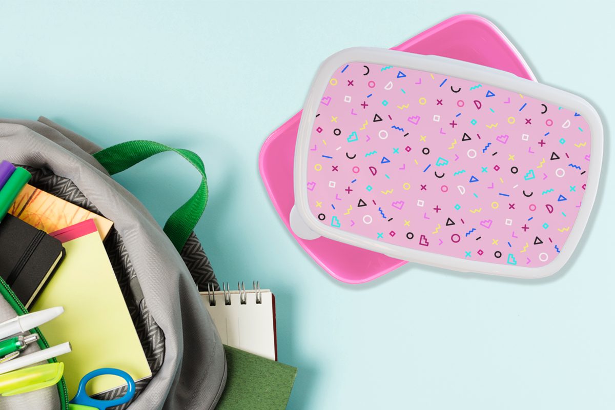 Muster 80s, Snackbox, Jahre Kunststoff, Design Mädchen, - Erwachsene, MuchoWow für - Kinder, - Kunststoff Brotbox (2-tlg), Rosa Lunchbox Brotdose