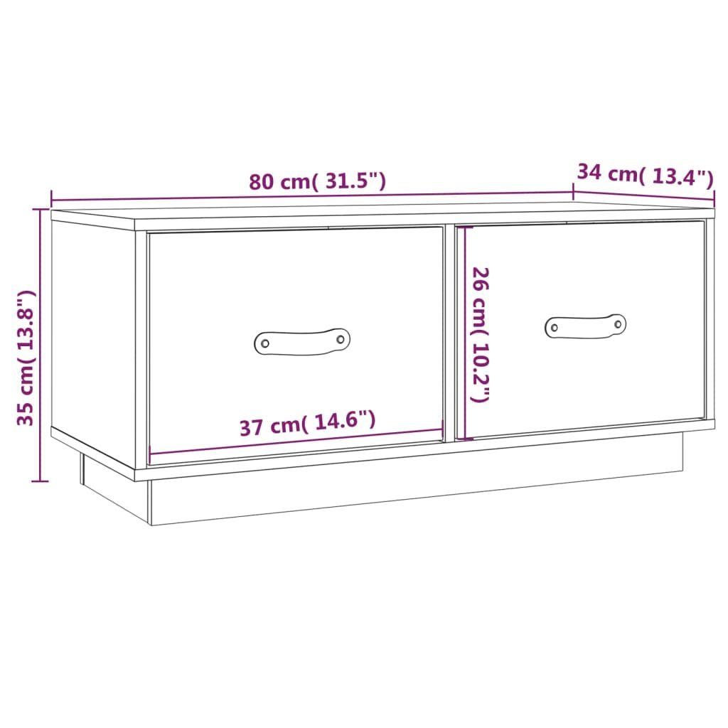 Schwarz furnicato 80x34x35 Kiefer cm TV-Schrank Massivholz