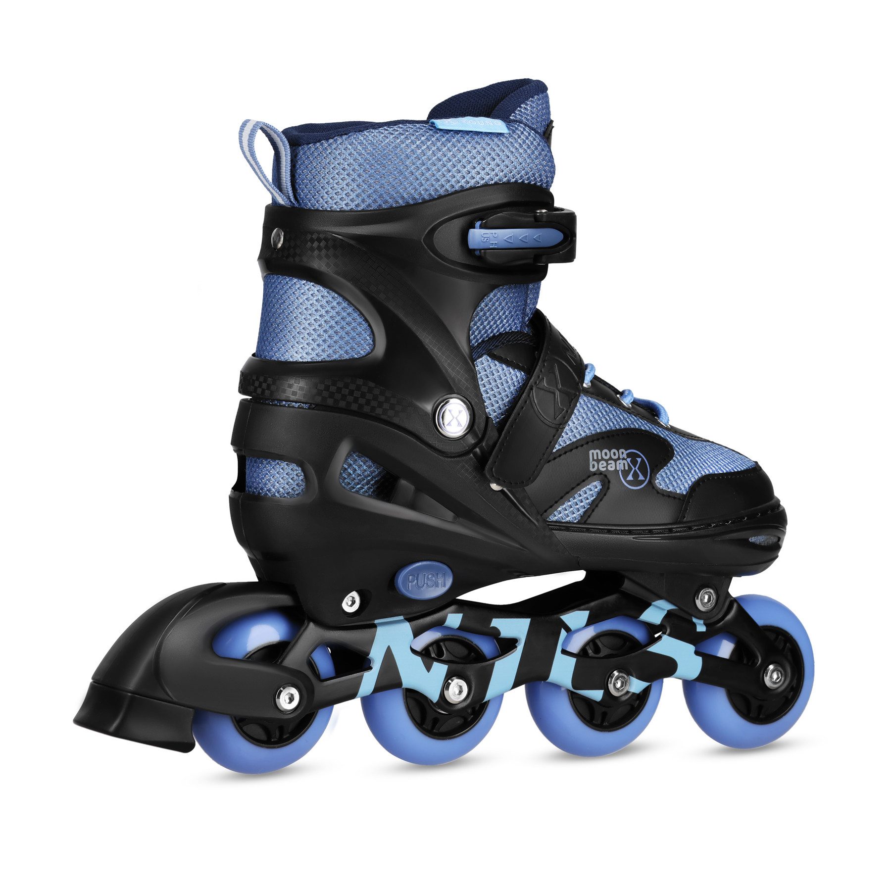 NILS EXTREME Inlineskates Inliner Moonbeam Blau Skates verstellbare Größe + Schützer Set, Komplettset mit LED-Rollen