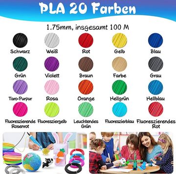 MDHAND 3D-Drucker 3D Stift PLA Filament, 5M mit 20 Unterschiedliche Farben, PLA Filament 1,75 mm 3D Stift Kinder