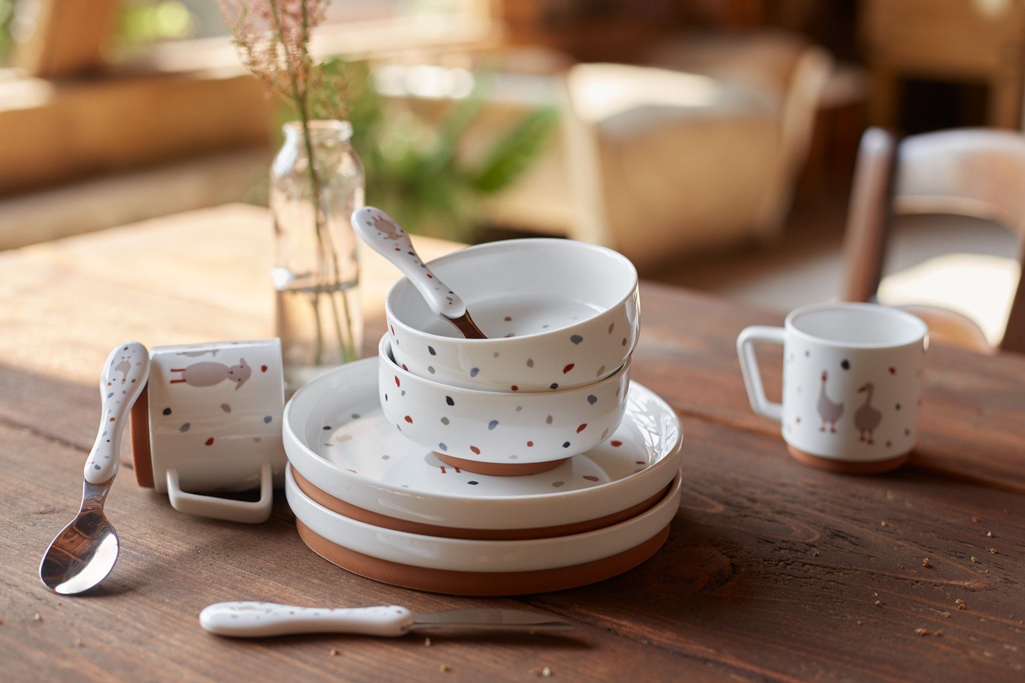 LÄSSIG Kindergeschirr-Set Tiny Farmer, Sheep/Goose (3-tlg), 1 Personen, Porzellan, rutschfest