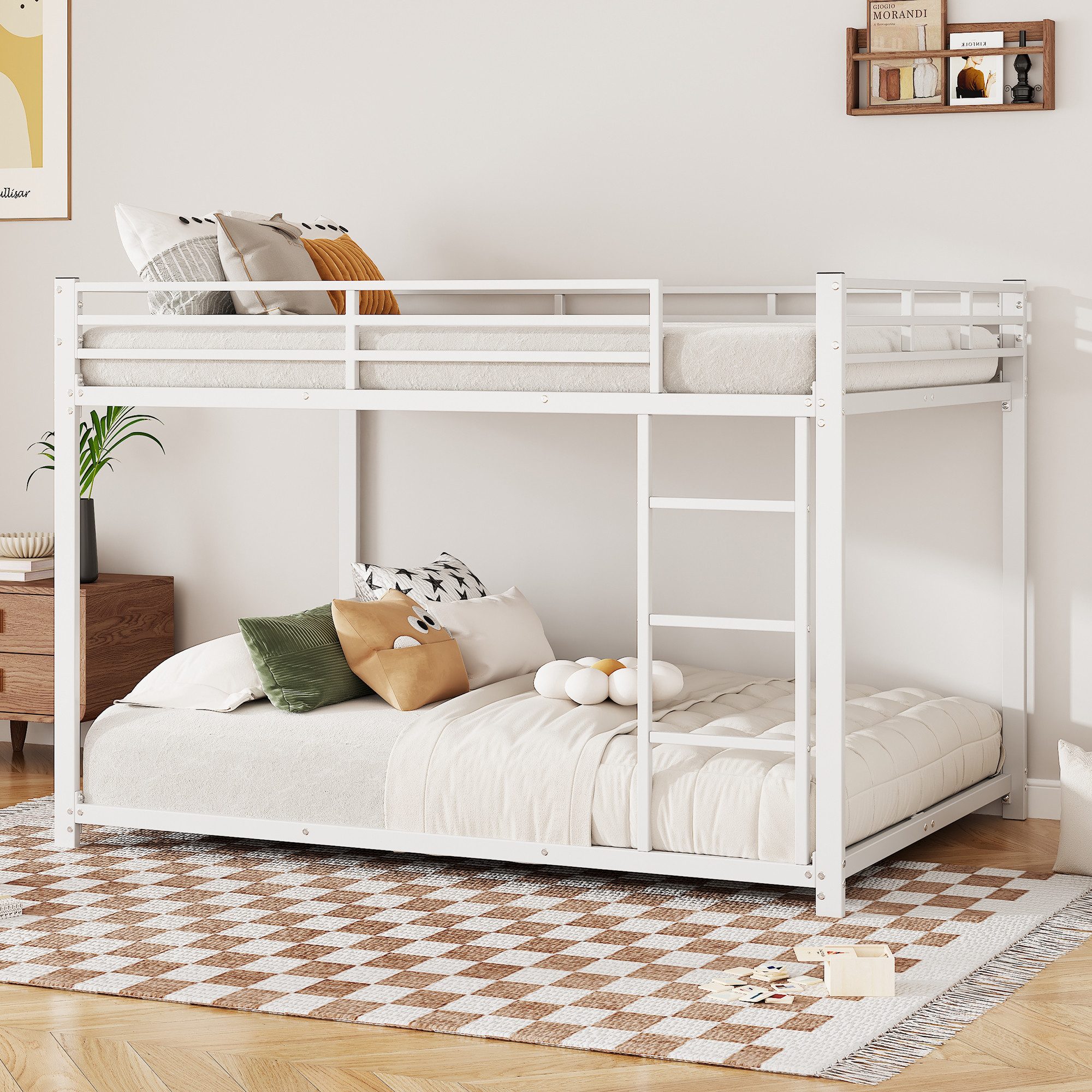 Flieks Etagenbett, Kinderbett Metallbett Doppelbett mit Lattenrost und Leiter 140x200cm