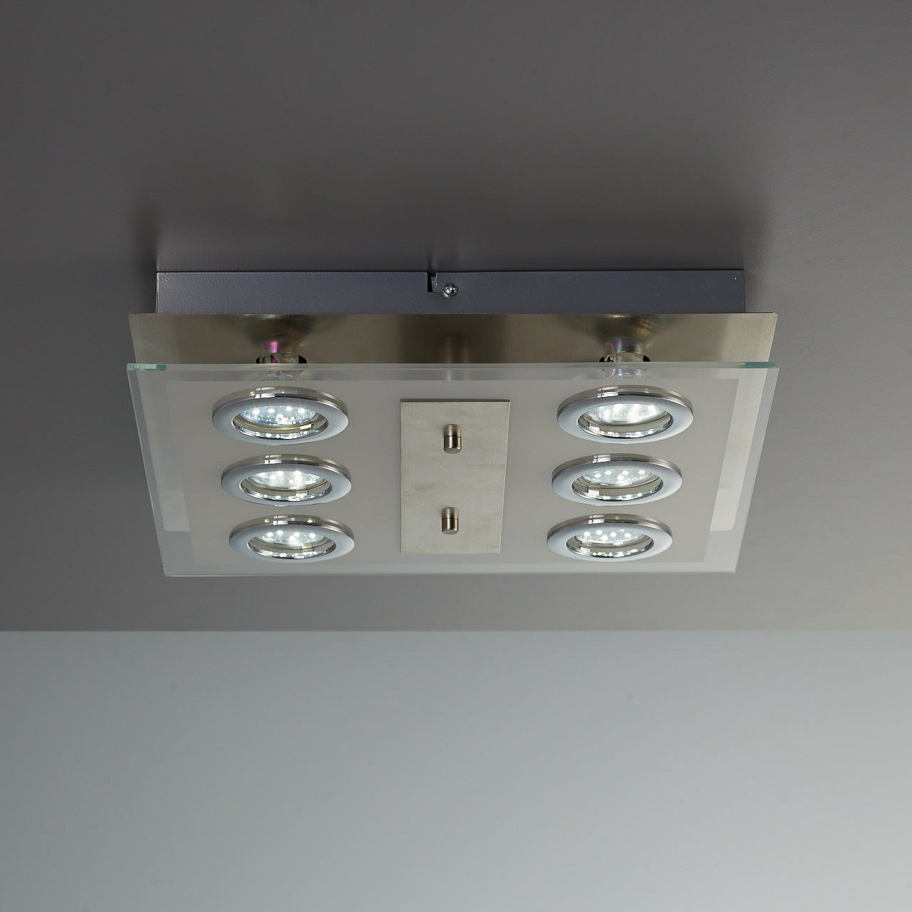 Metall Warmweiß, Dorado, Glas LED 250lm Schlafzimmer 3W inkl. GU10 LED Deckenleuchte B.K.Licht LED Deckenlampe wechselbar, eckig