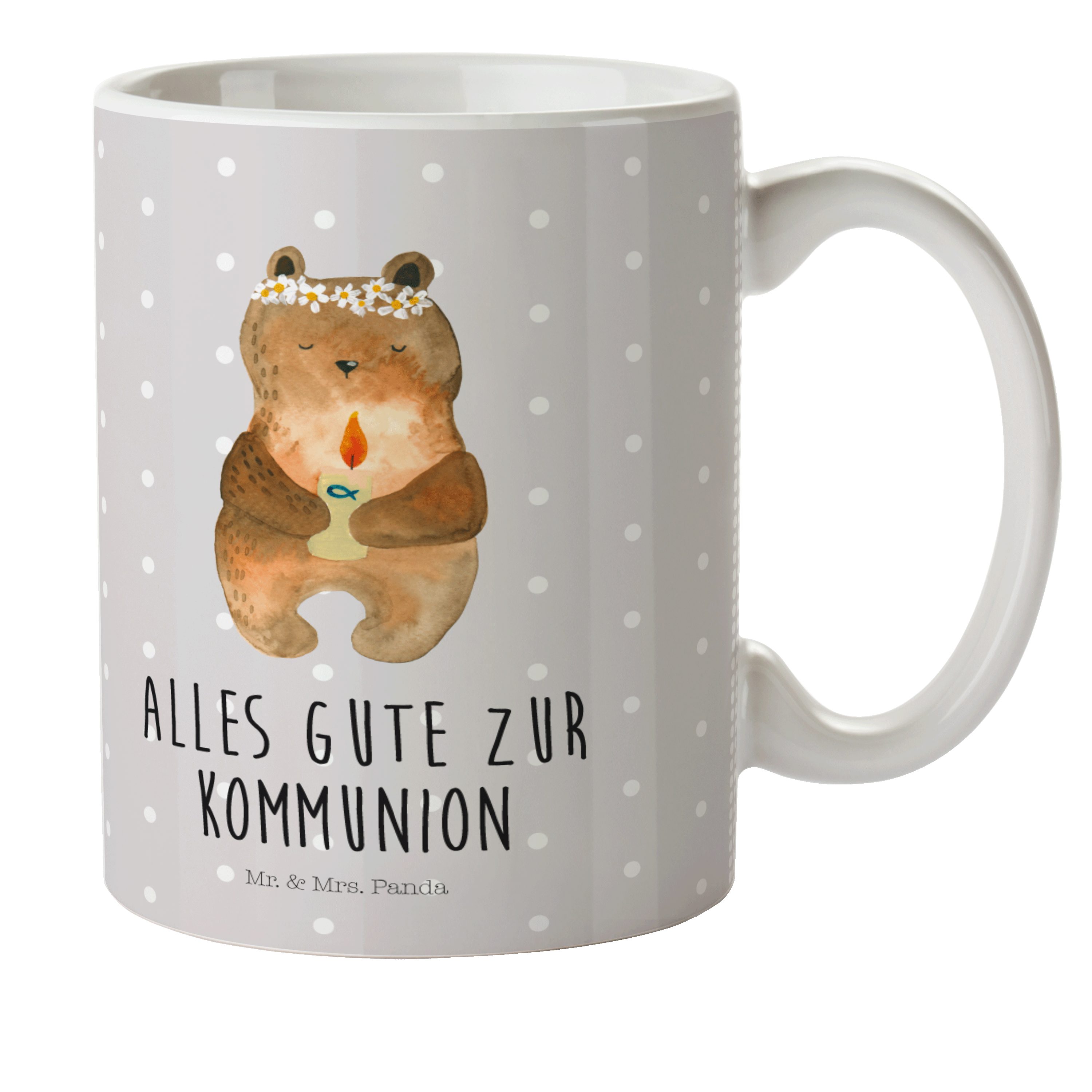 Mr. & Mrs. Panda Kinderbecher Kommunion-Bär - Grau Pastell - Geschenk, Kaffeetasse, Kindergarten, K, Kunststoff