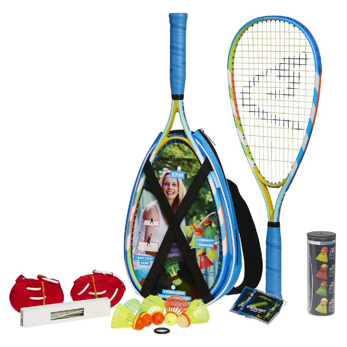 Speedminton Speed-Badmintonschläger Set S700 Medium (2x Premium-Alu-Schläger, EasyCourt, 5xSpeeder)