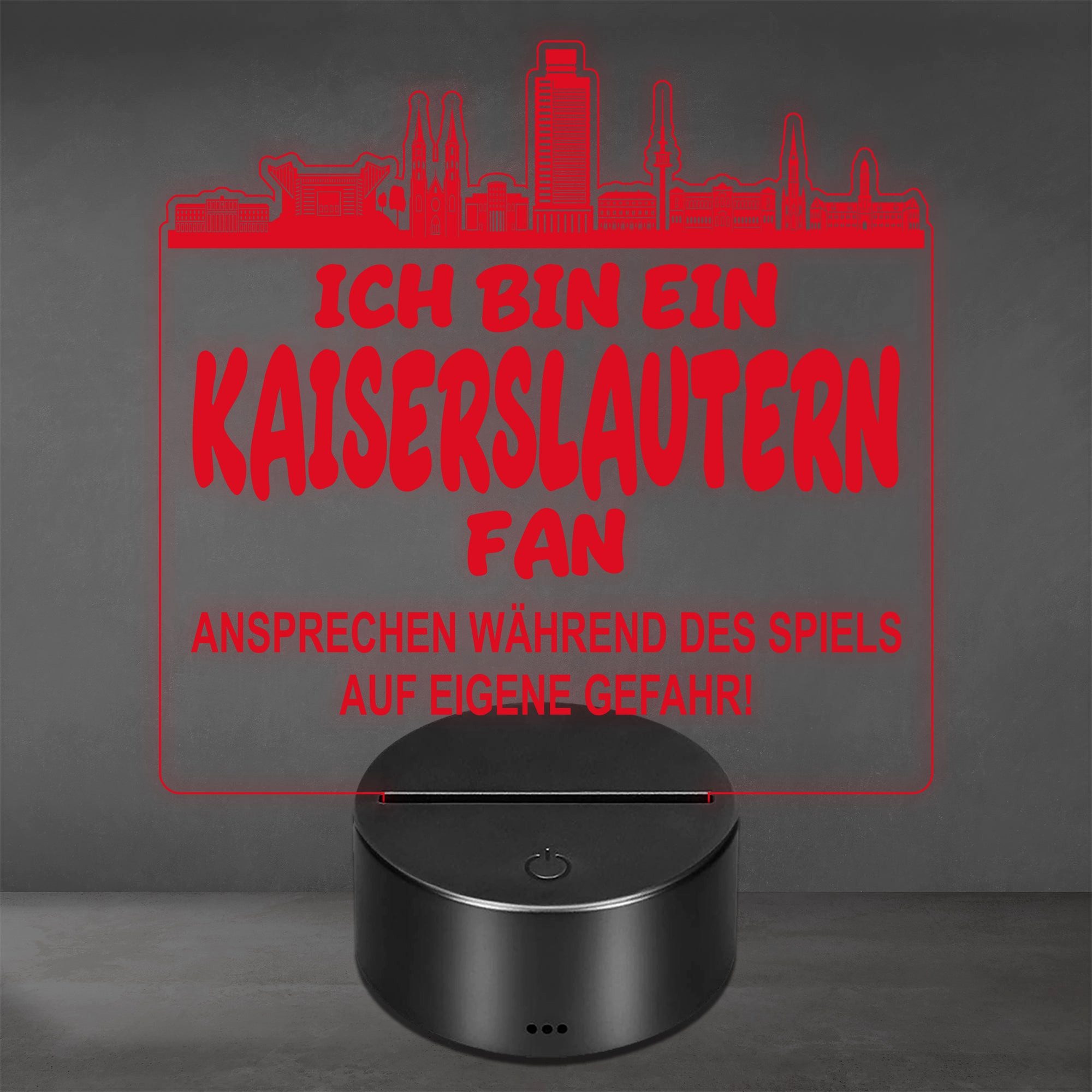 Lieblingsmensch LED Nachtlicht Fußball - Ich bin ein Kaiserslautern Fan - Ansprechen auf eigene Gefah, LED fest integriert, Farbwechsel oder feste Farbe mit Fernbedienung & Touch, Man Cave Stimmungslicht – 19x23cm