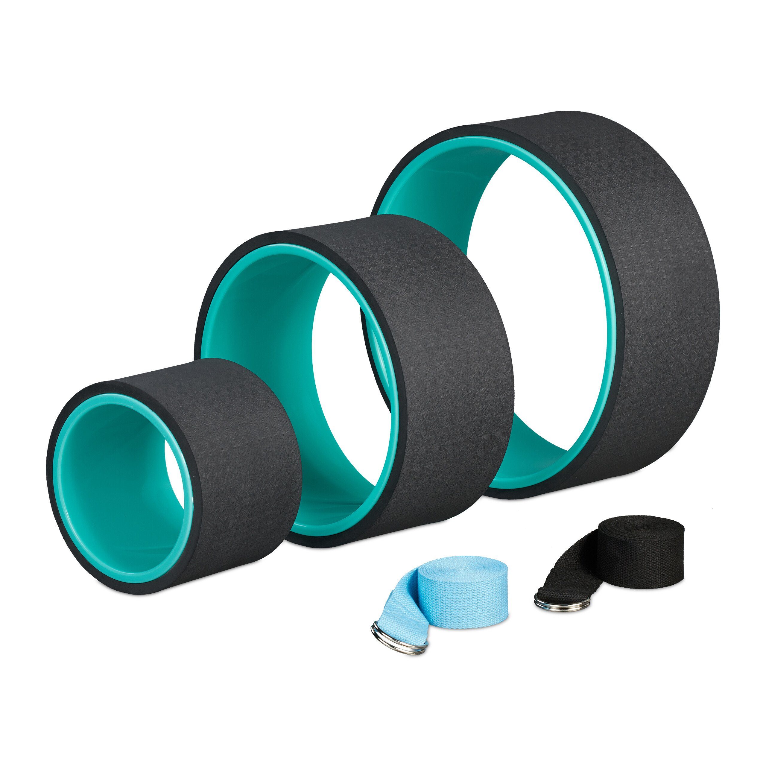 Yoga-Rad Yogarad 3er Set mit 2 Yogagurten