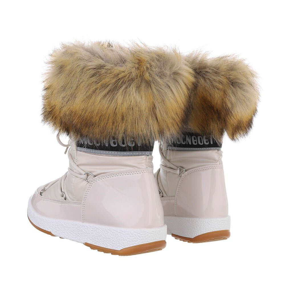 Ital-Design Damen Snowboots Freizeit Snowboots (85135871) Flach Schnürstiefeletten in Beige