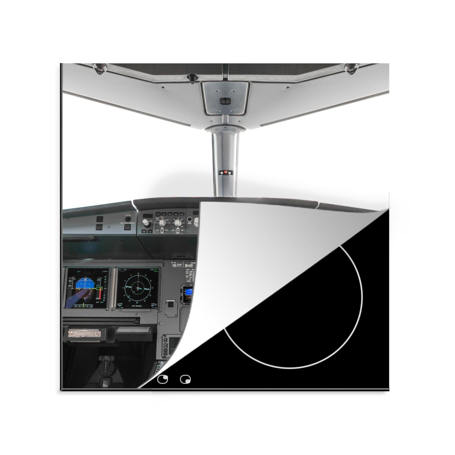 MuchoWow Herdblende-/Abdeckplatte Cockpit - Flugzeug - Simulator, Vinyl, (1 tlg), 78x78 cm, Ceranfeldabdeckung, Arbeitsplatte für küche
