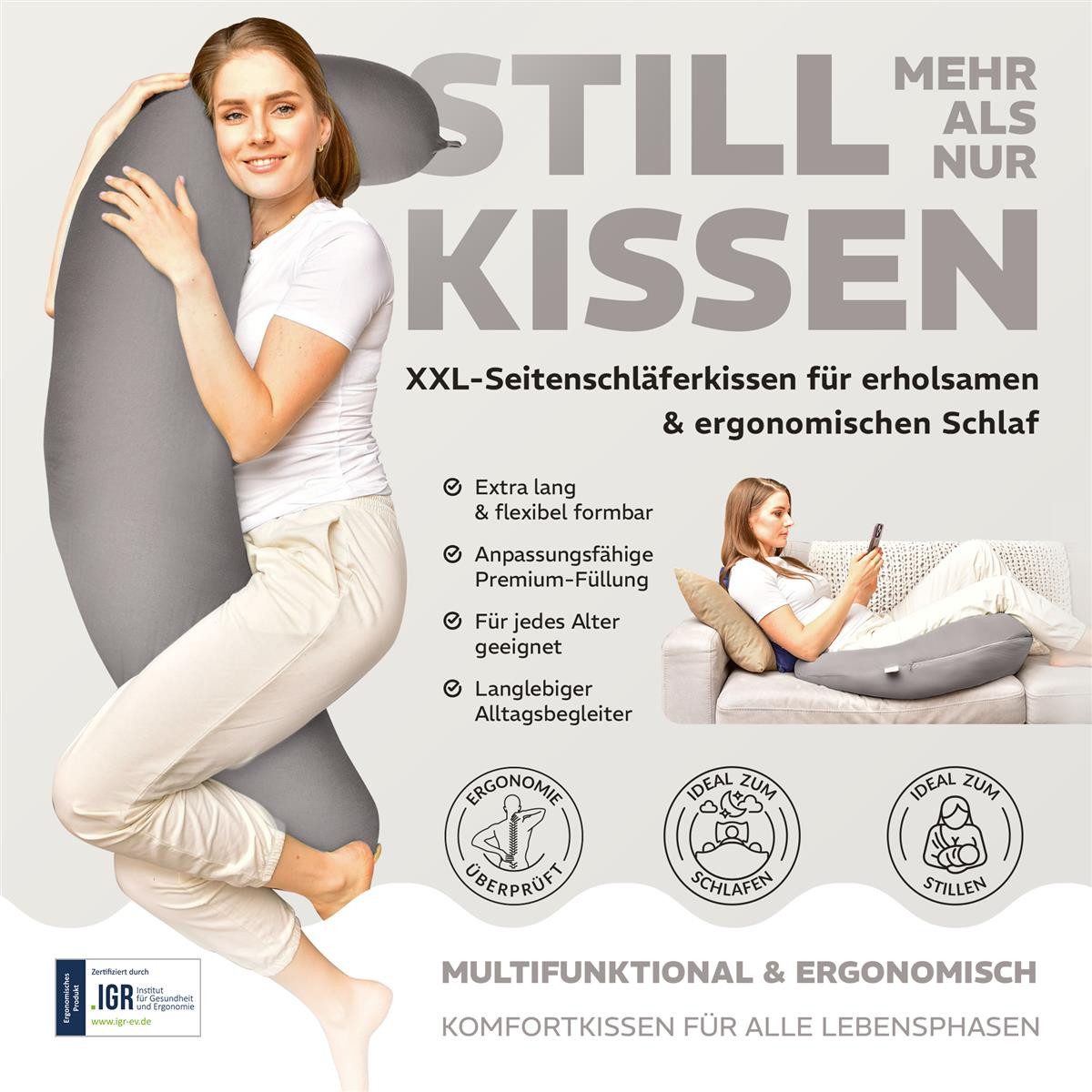 SEI Design Stillkissen Stillkissen XXL Mikroperlen Seitenschläferkissen 190 günstig online kaufen