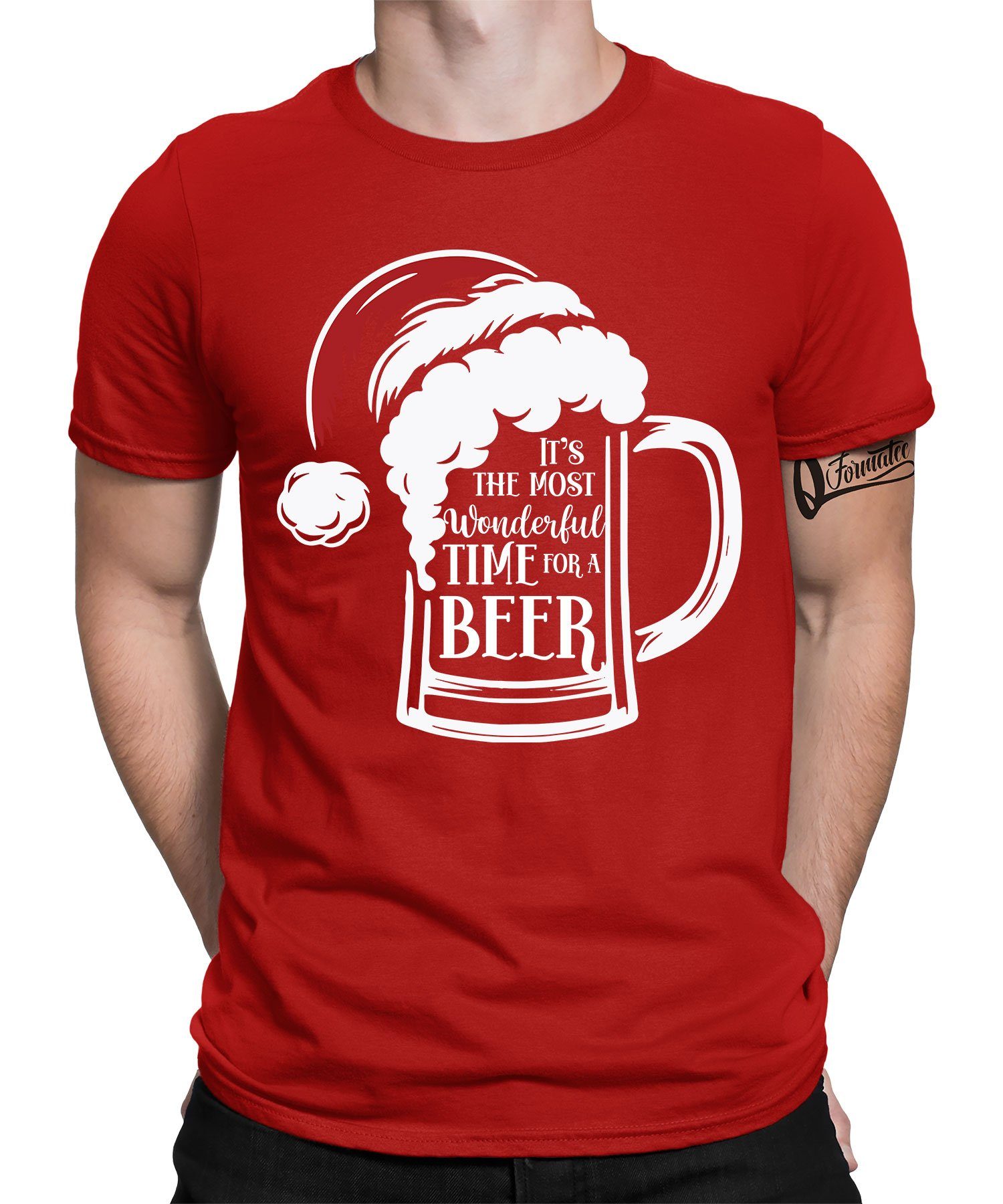 Quattro Formatee Kurzarmshirt Wonderful Beer Time Bier - Weihnachten Nikolaus Weihnachtsgeschenk (1-tlg) Rot