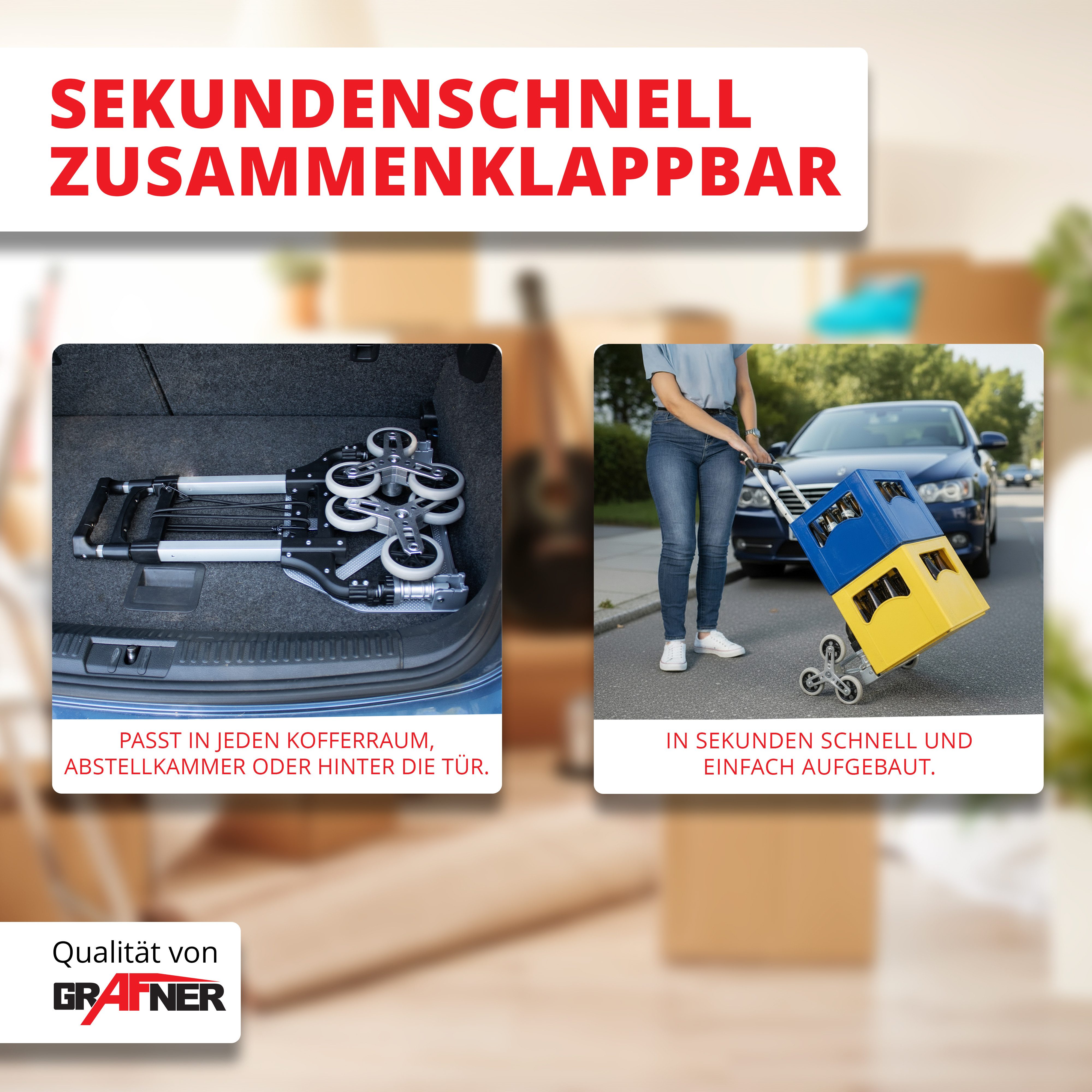 Grafner Treppensackkarre Treppensteiger Sackkarre Alu ausziehbar klappbar 70kg Treppensackkarre, 70kg Tragkraft, klappbar, ausziehbar – Bild 4 von 5