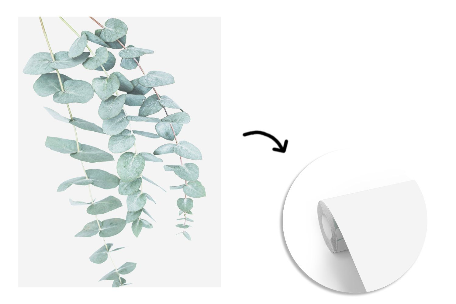 - (4 - Montagefertig Pflanzen St), Weiß Wandtapete Tapete Blätter, bedruckt, - Fototapete Vinyl Natur Grün Matt, für MuchoWow - Wohnzimmer,