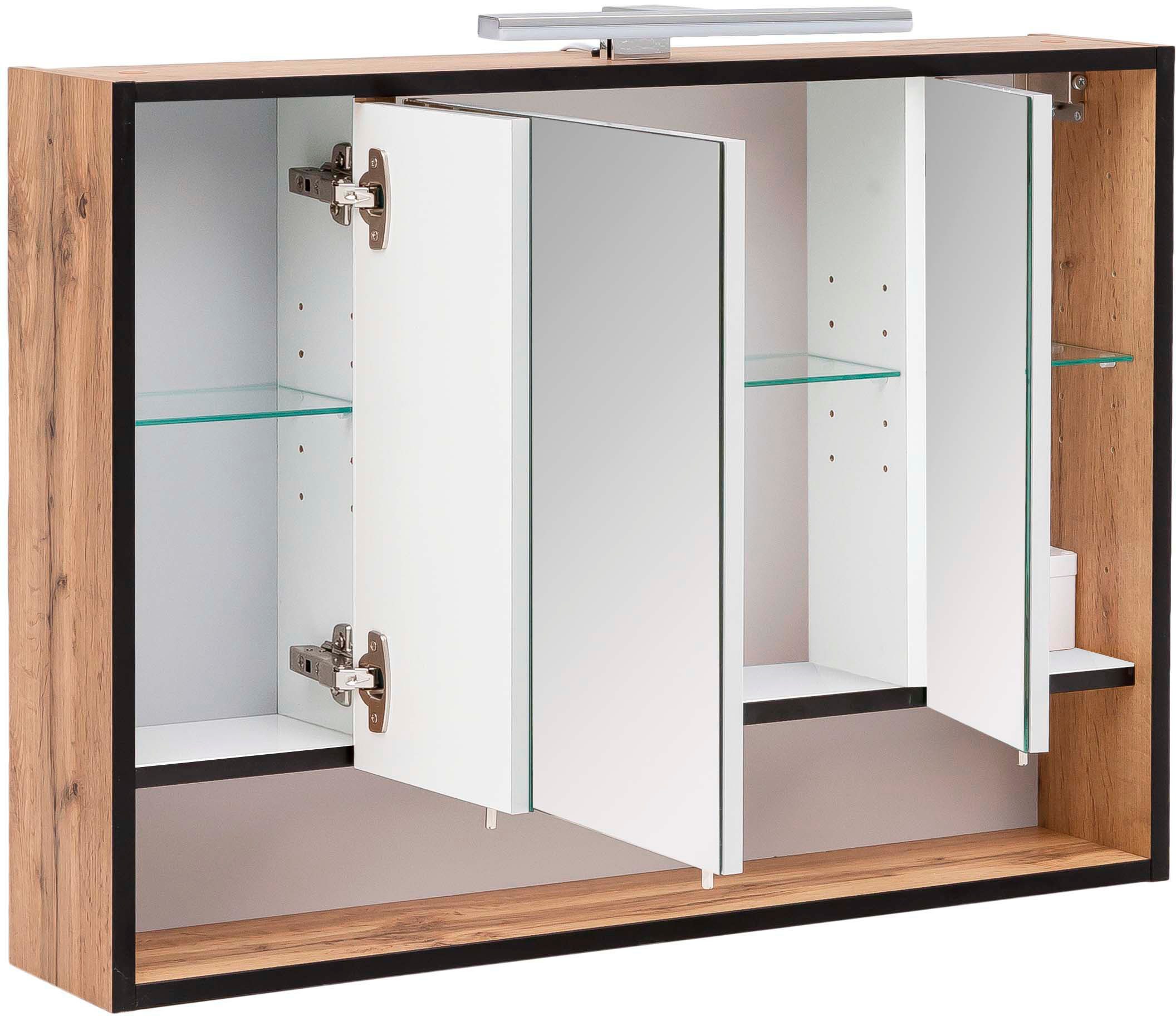 Schildmeyer Spiegelschrank Maxima made in Germany Breite 80 cm, 3-türig, LED-Beleuchtung, Schalter-/Steckdosenbox