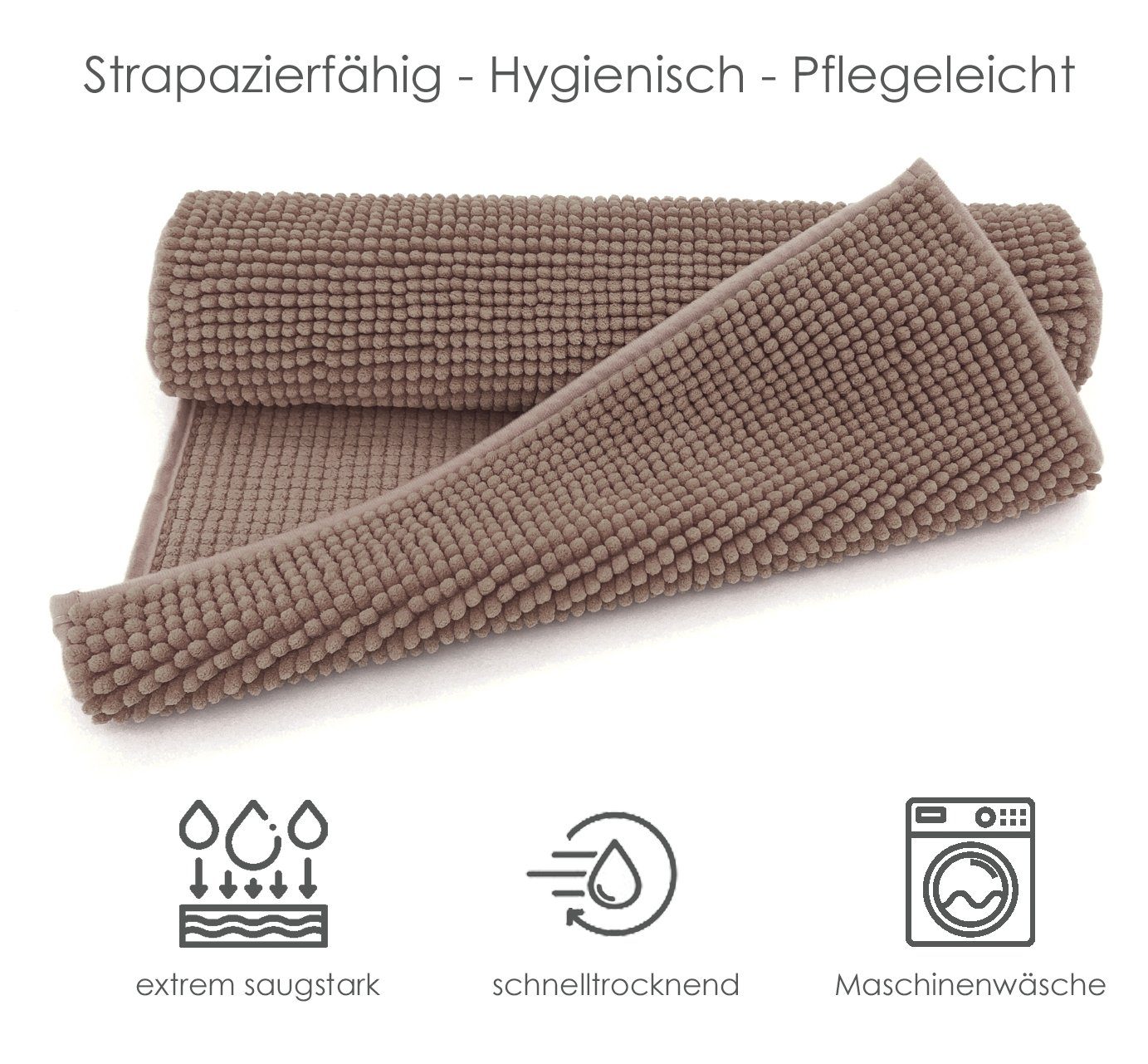 heimtexland Badematte Badvorleger Chenille Badteppich Duschvorleger, rutschhemmend beschichtet, Fußbodenheizung geeignet, schnell trocknend, strapazierfähig, fu – Bild 3 von 5