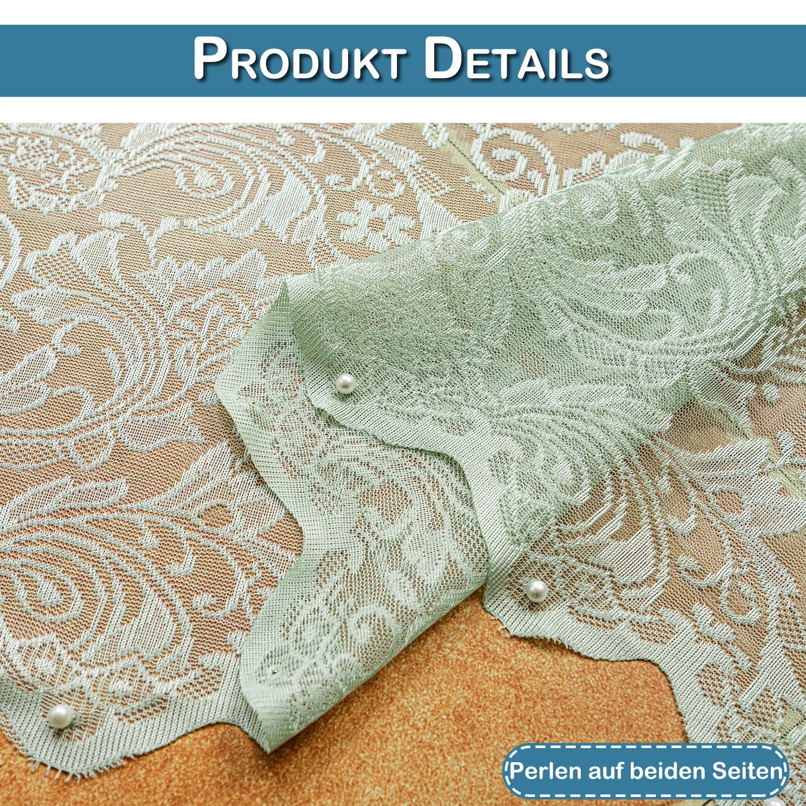 Lapamax Gardine Mintgrüne Spitzengardine im 2er-Set mit extra breitem Stangendurchzug (2 St), Stangendurchzug, transparent, Spitze, Florales Raschelgewebe, luft – Bild 4 von 5