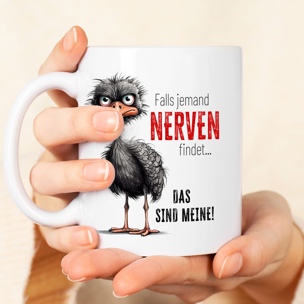 Cadouri Tasse mit Spruch 'Nerven' Kaffeetasse Büro Arbeit, Geschenk, Keramik, Kaffeebecher, Geschenkidee Arbeitskollege, lustig, Humor, 330 ml