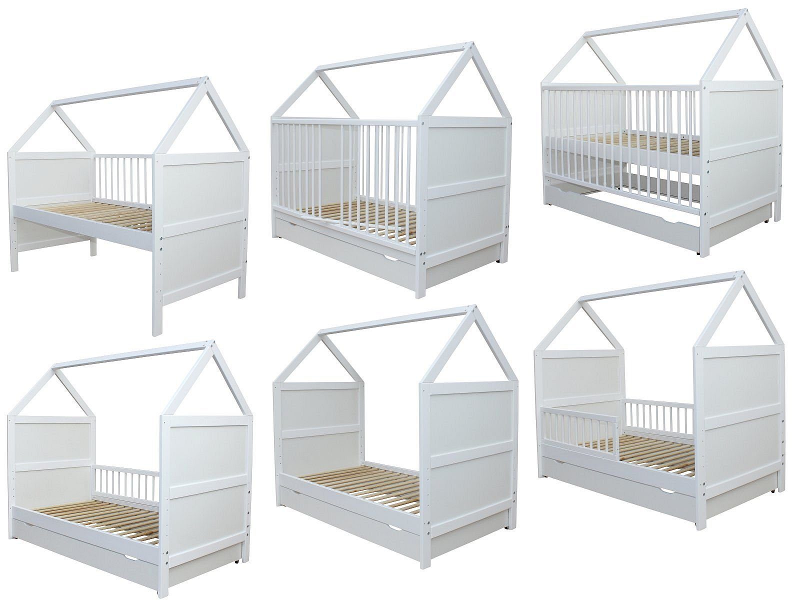Kinderbett Babybett Kinderbett Juniorbett Bett Haus 140x70cm + Schublade 0 - 6 J.