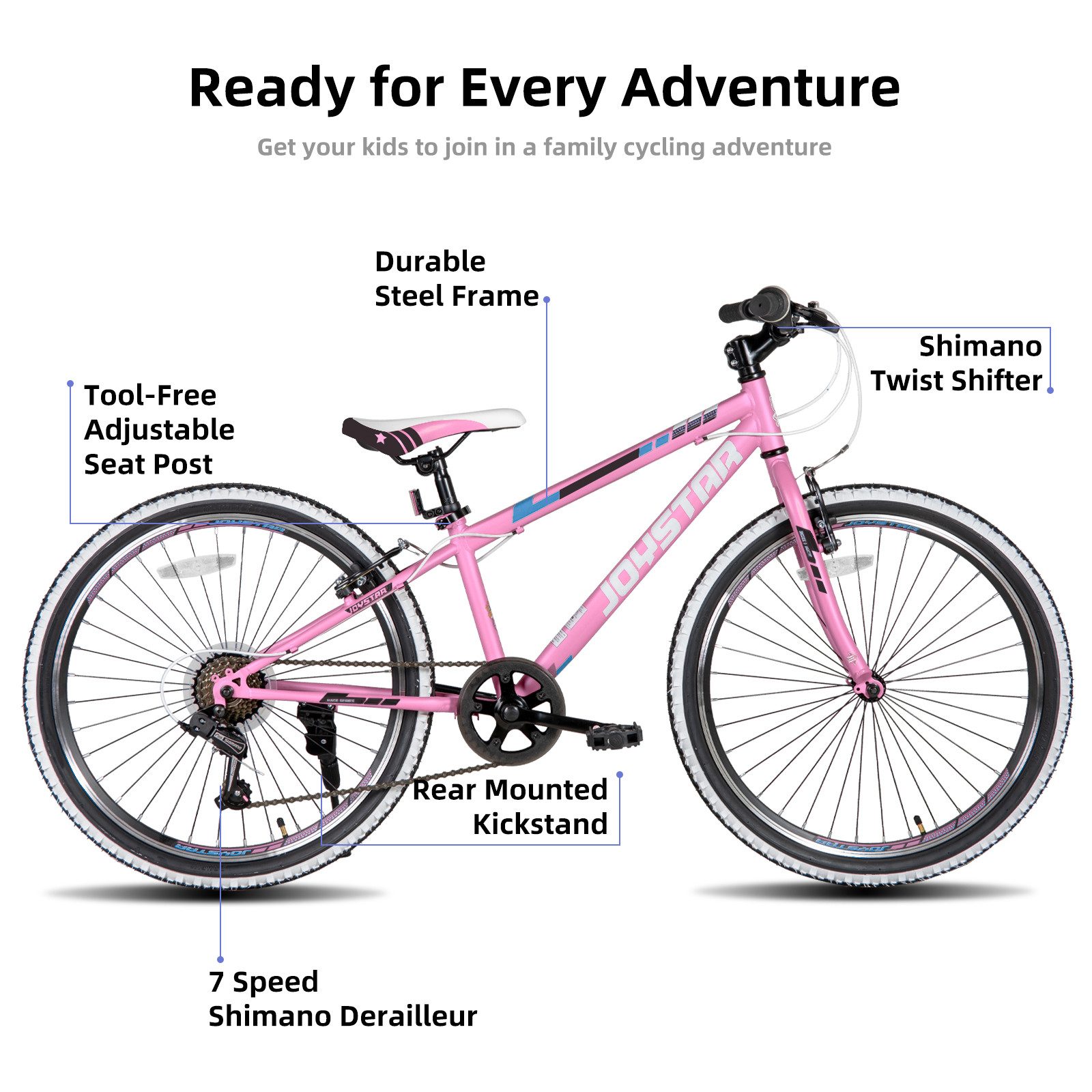 JOYSTAR Kinderfahrrad 20 Zoll Kinderfahrrad für Jungen & Mädchen im Alter von 7-12 Jahren, Hardtail Mountainbike mit 7-Gang Schaltung, Doppel-V-Bremse