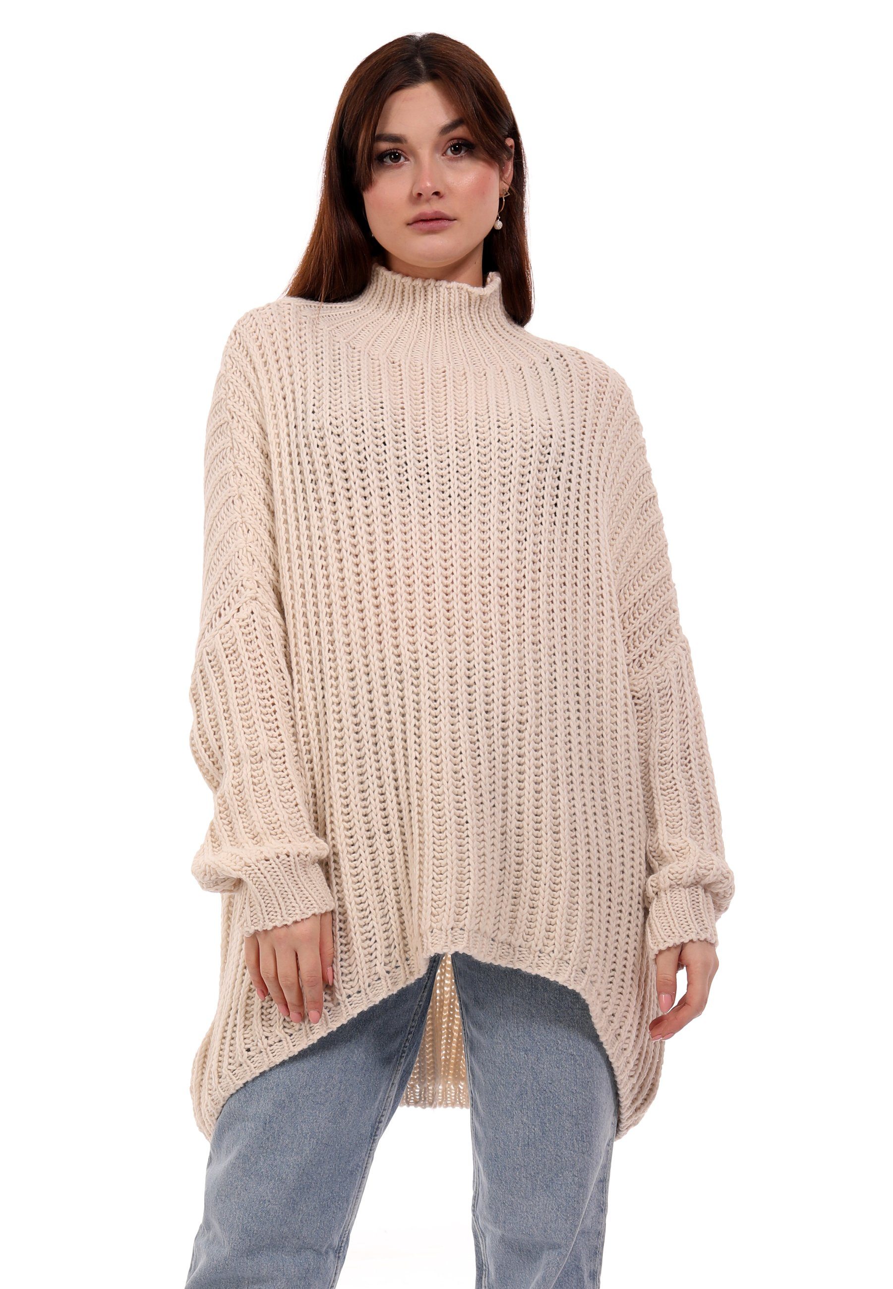 YC Fashion & Style Longpullover Oversized Pullover Grobstrick Vokuhila Sweater One Size (1-tlg) casual wollweiß