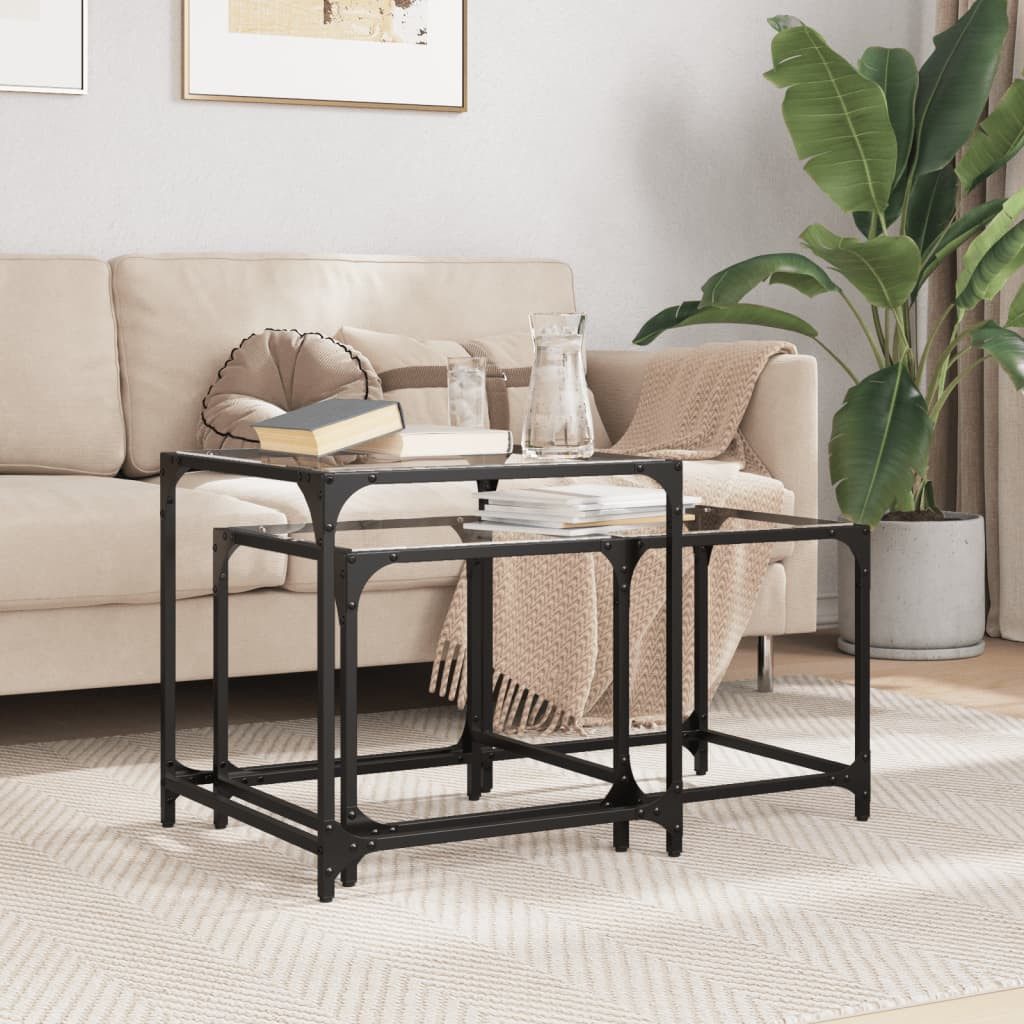 furnicato Satztisch Satztisch-Set 50x50x50 cm & 40x78,5x40 cm transparentes Glas (1-St), Stapelbare Beistelltische aus Stahl für Wohnzimmer und Schlafzimmer