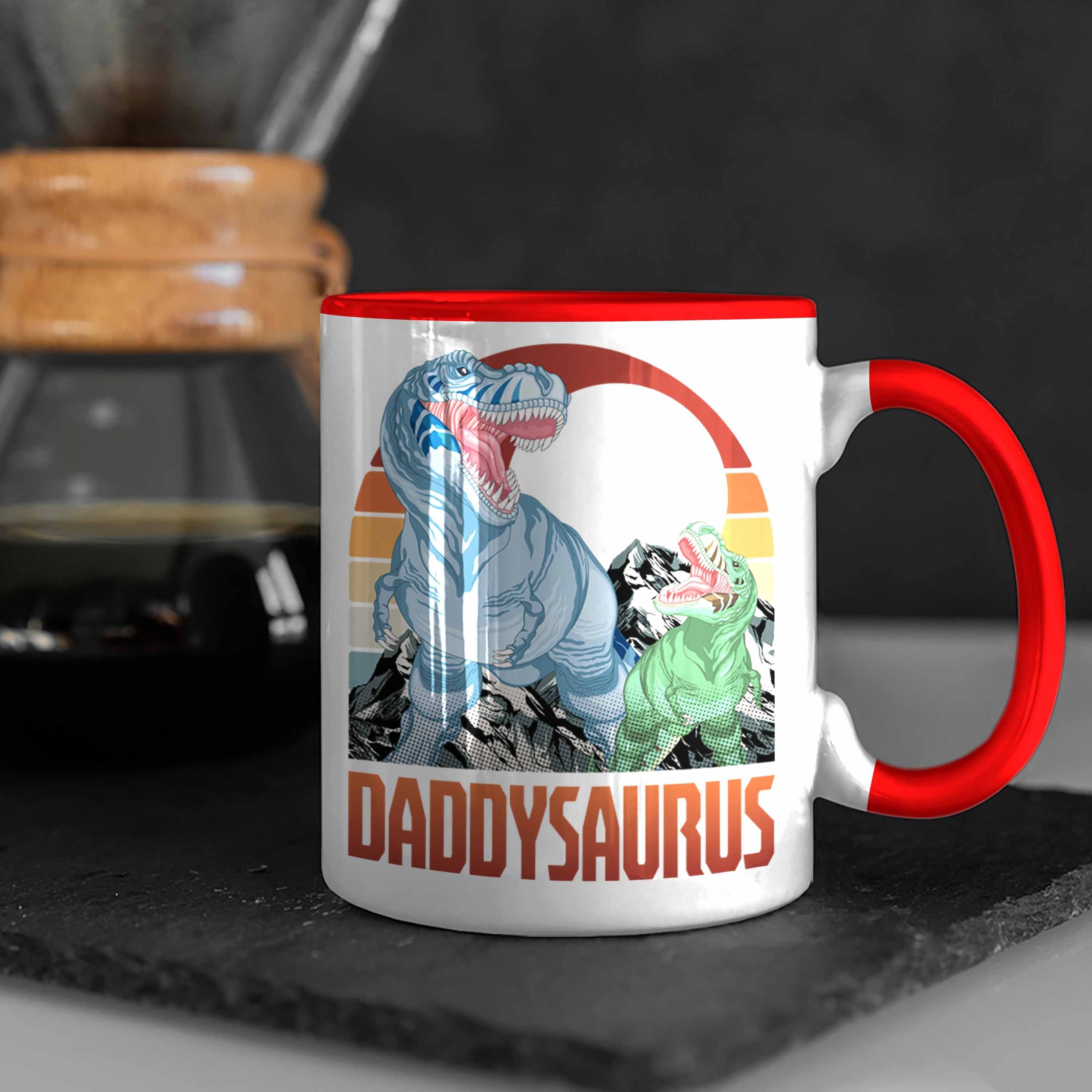 Weihnachten Geburtstag Tasse zum für Trendation Geschenk Vater Rot Vatert Daddysaurus Tasse