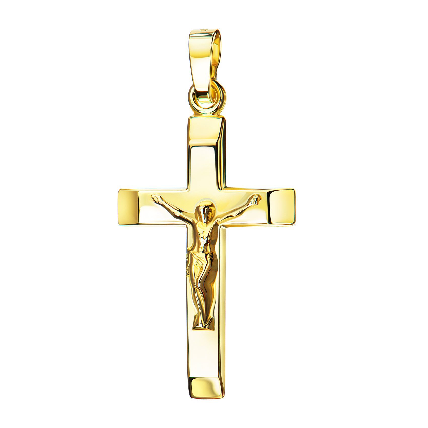 JEVELION Kreuzanhänger Kruzifix 750 Gold (Goldkreuz, für Damen und Herren), Gold-Anhänger - Made in Germany