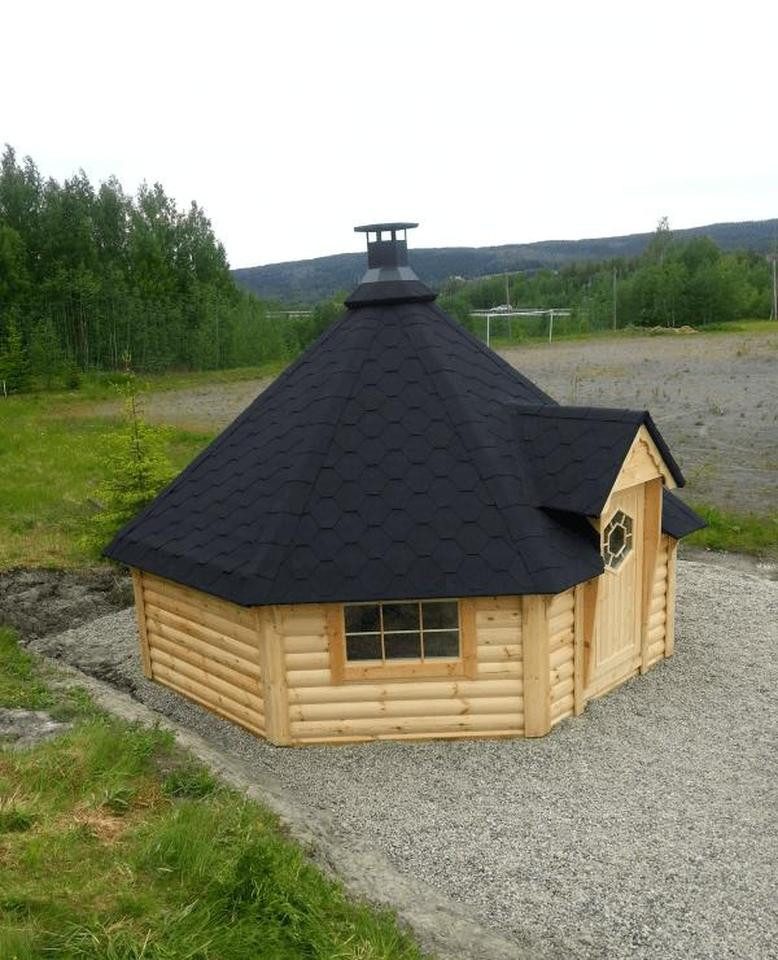 JVmoebel Grillkota Gartenholzhaus mit Grillplatz und Feuerstelle für entspannte Abende, Made in Europe