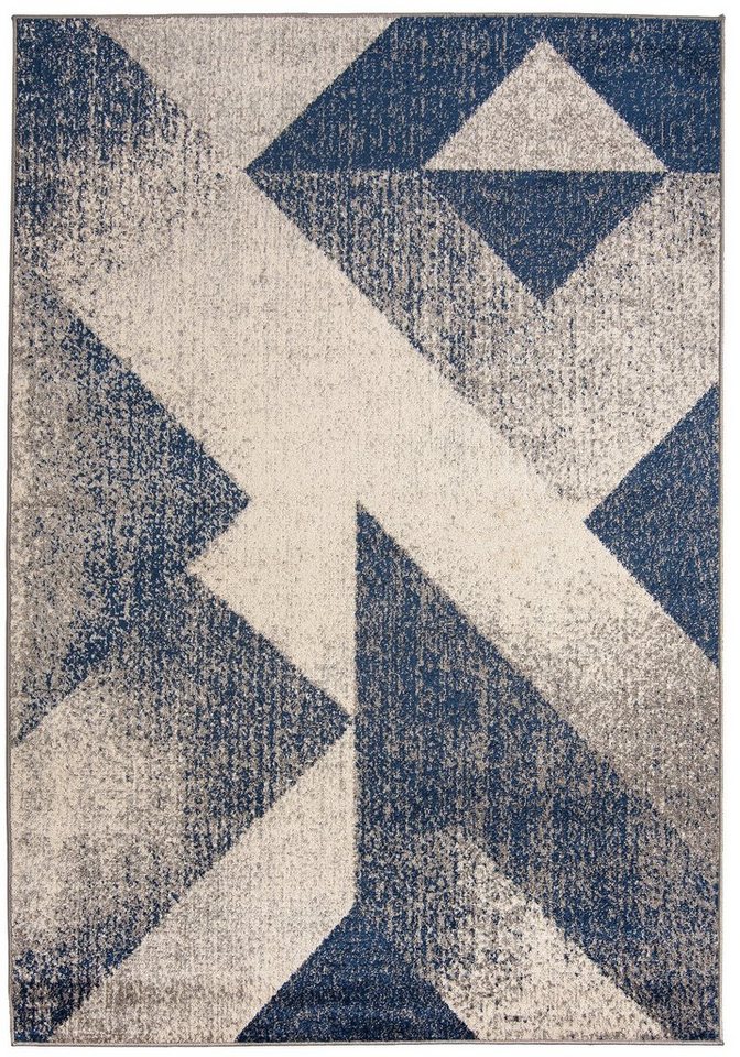 Designteppich Modern Teppich Geometrisch Muster Grau Blau farbe - Kurzflor,  Mazovia, 80 x 150 cm, Geeignet für Fußbodenheizung, Höhe 7 mm, Kurzflor