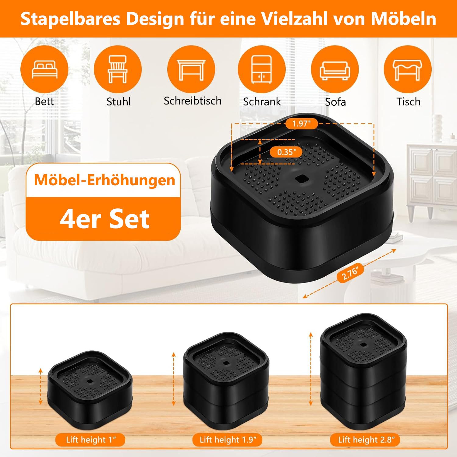 Kaket Erhöhungs-Set Möbelerhöher Stapelbare Möbelerhöhungen, Verstellbare B günstig online kaufen
