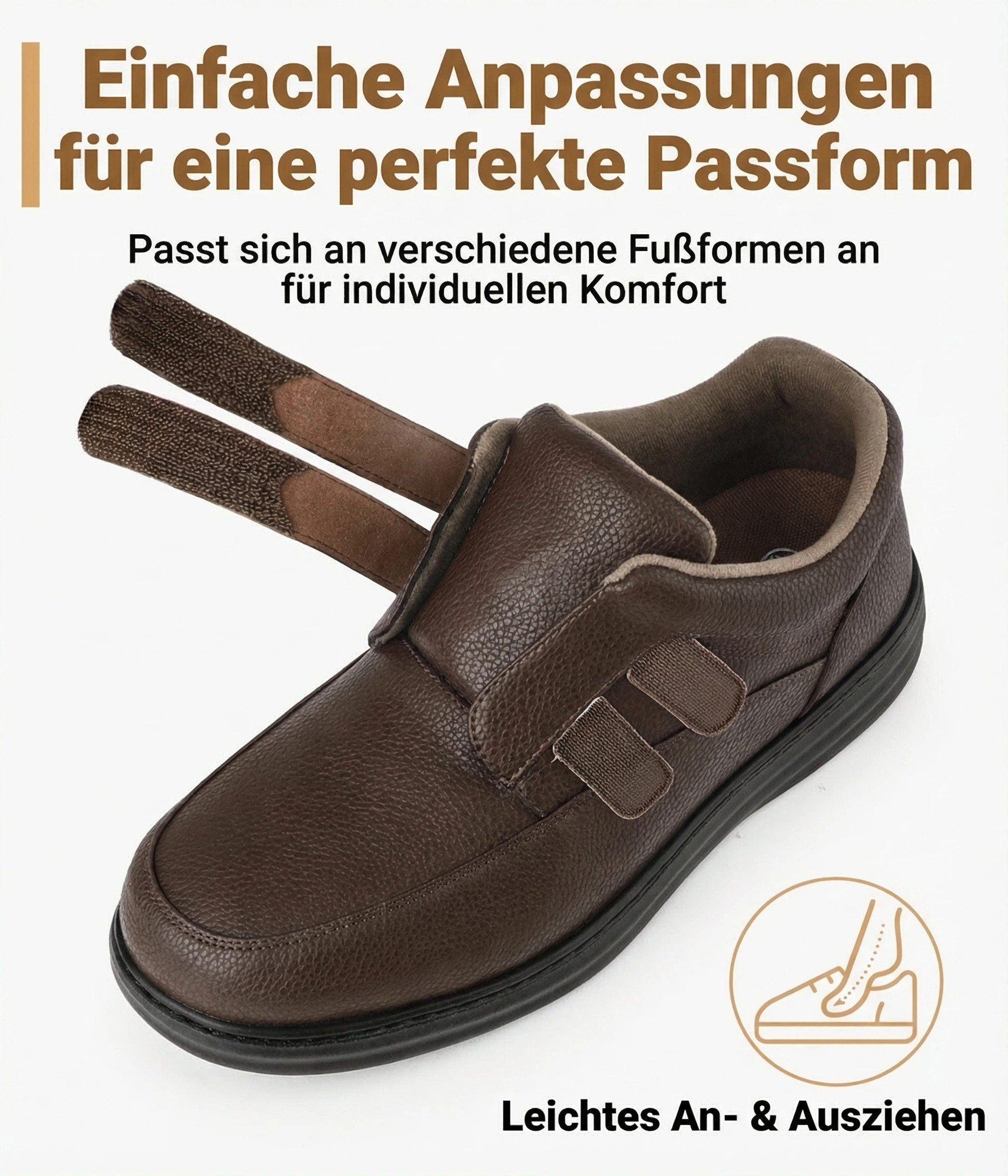 TIESTRA Herren Weite Lederschuhe mit Klettverschluss, Größen 42-46 Klettschuh Bequeme Extra Weite Alltagsschuhe, Rutschfeste Gummisohle – Bild 4 von 5