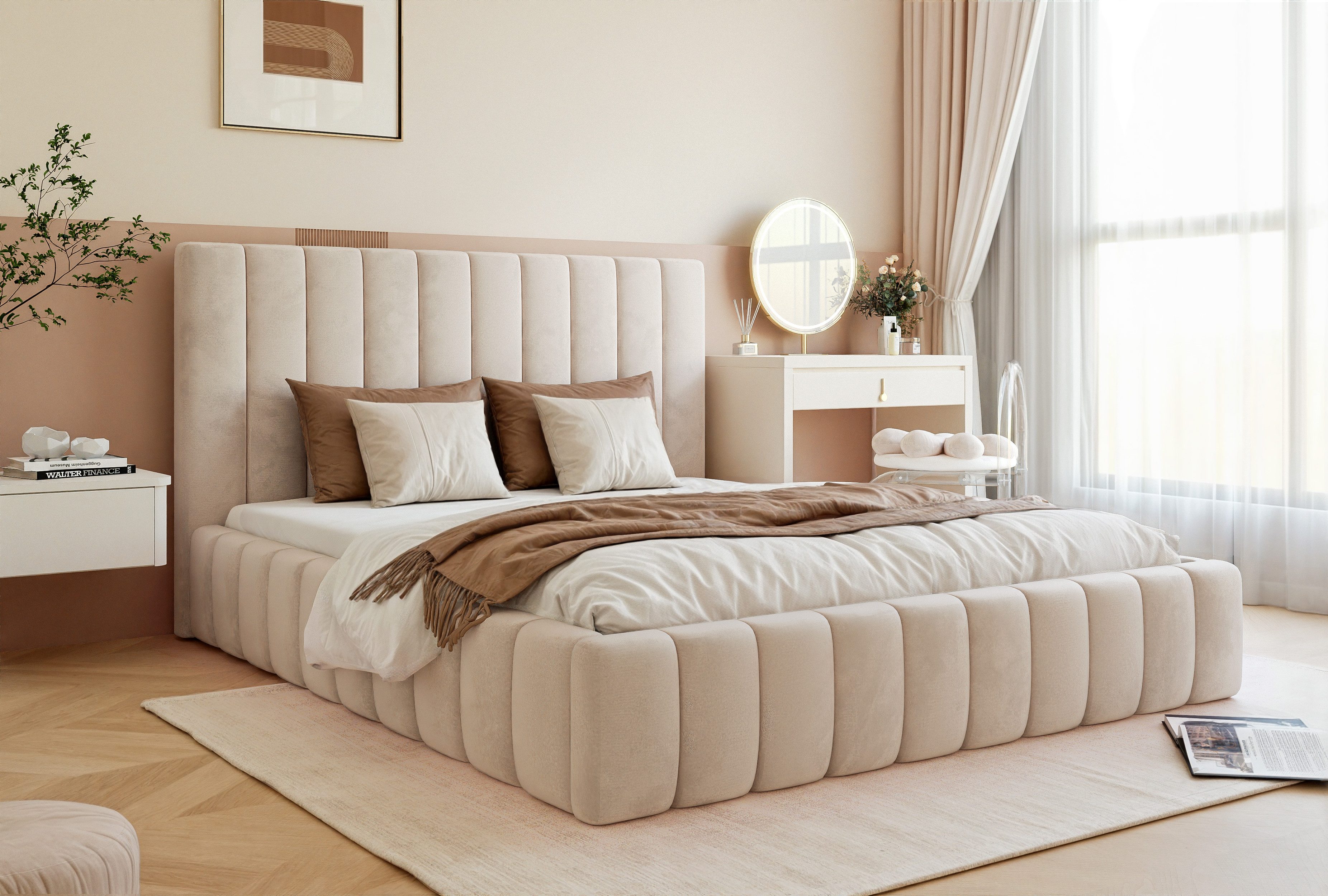 Goldstoff Polsterbett Luxuriöses Schlafzimmerbett mit elegantem günstig online kaufen