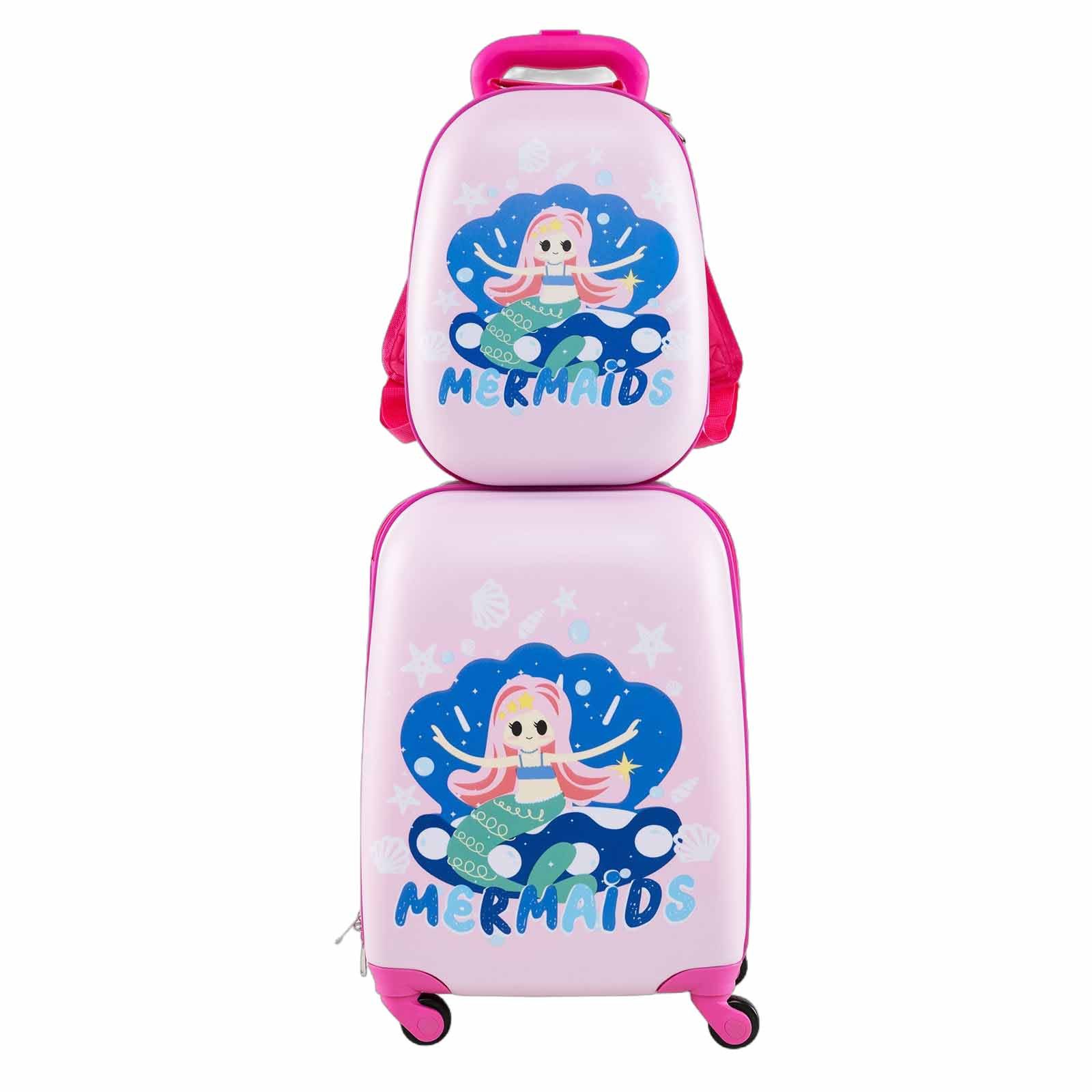COSTWAY Kinderkoffer 12"+16" Kindertrolley mit Rucksack