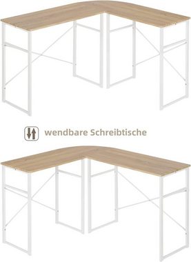 Woltu Schreibtisch, L-Form Eckschreibtisch Arbeitstisch, aus Holz und Stahl