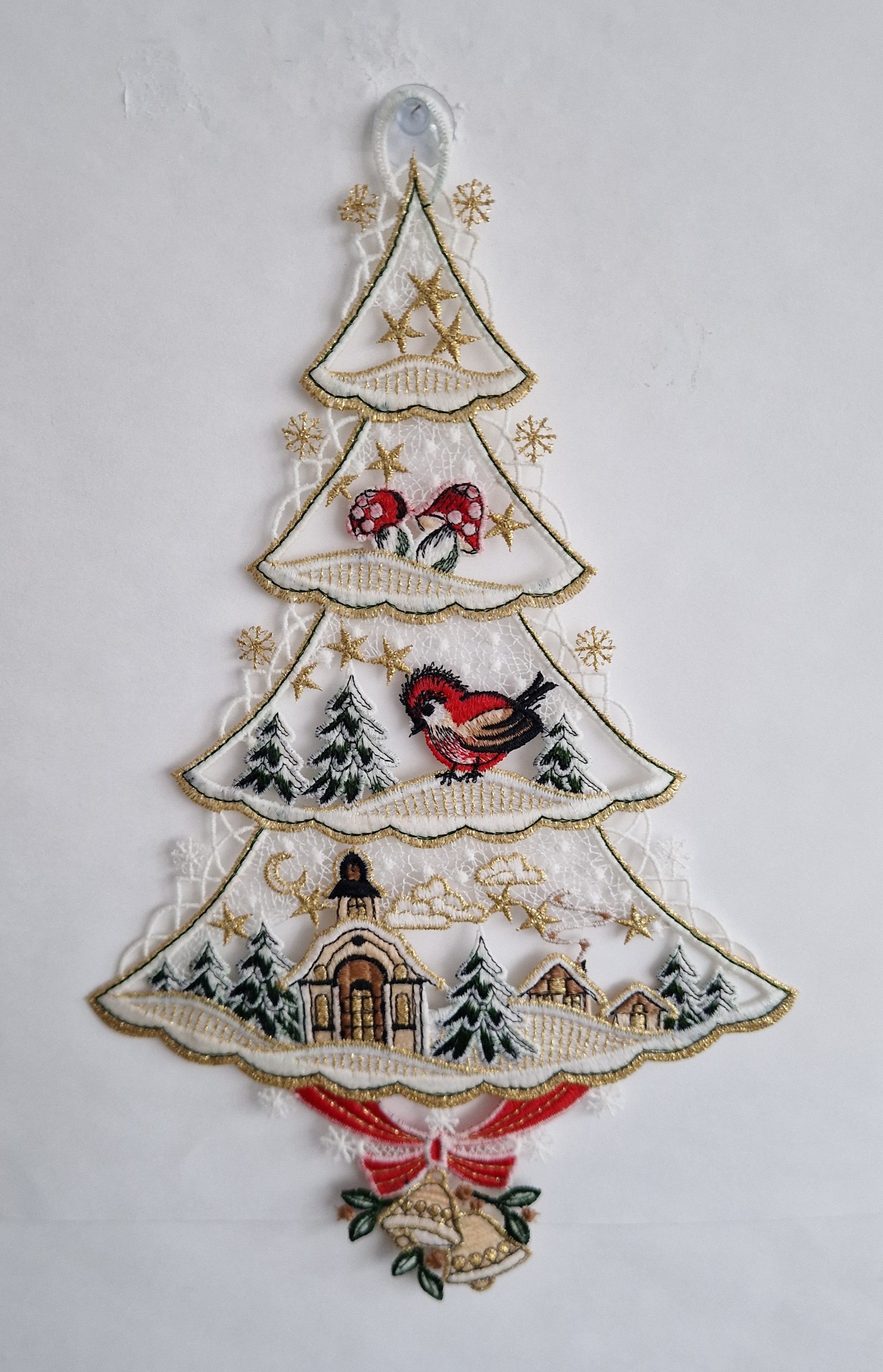 Stickereien Plauen Fensterbild Fensterbild Tannenbaum Modern, echte Plauener Stickerei