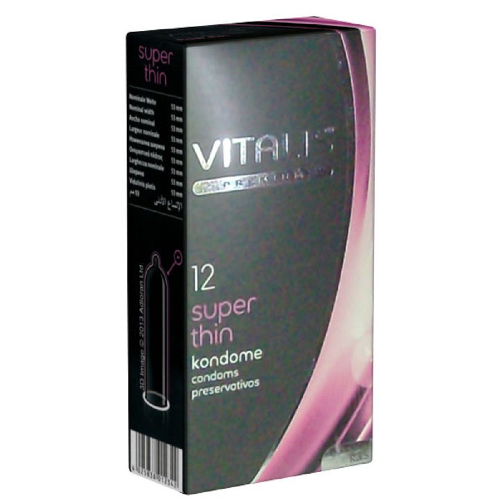 VITALIS Kondome PREMIUM Super Thin (extra dünne Kondome) Packung mit, 12 St., Kondome für mehr Gefühlsechtheit, zuverlässig, sicher und angenehm im Gebrauch