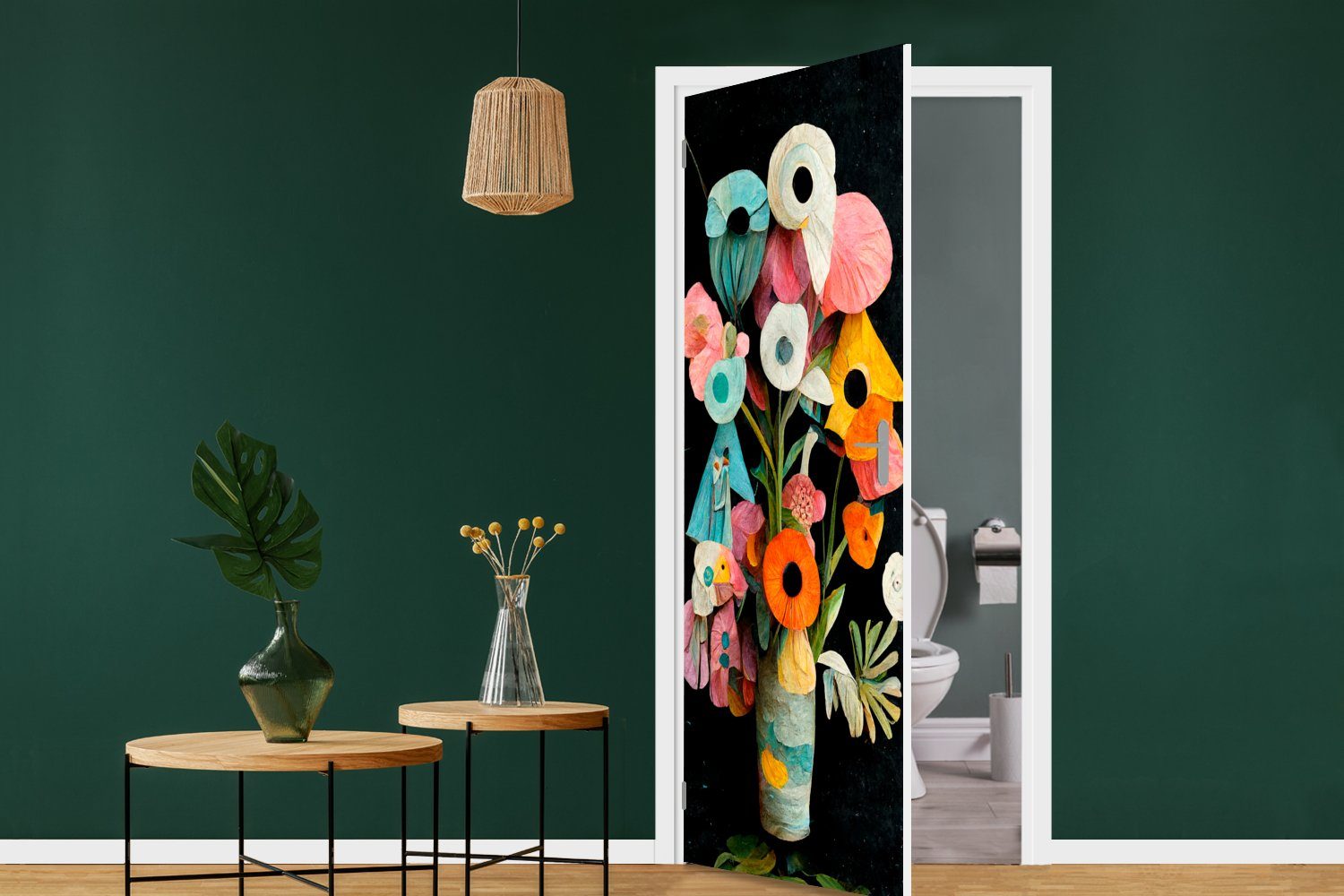 Tür, - St), Farben, cm für bedruckt, - Türtapete Blumen Vase Fototapete Türaufkleber, 75x205 Blumenstrauß (1 - MuchoWow Matt,
