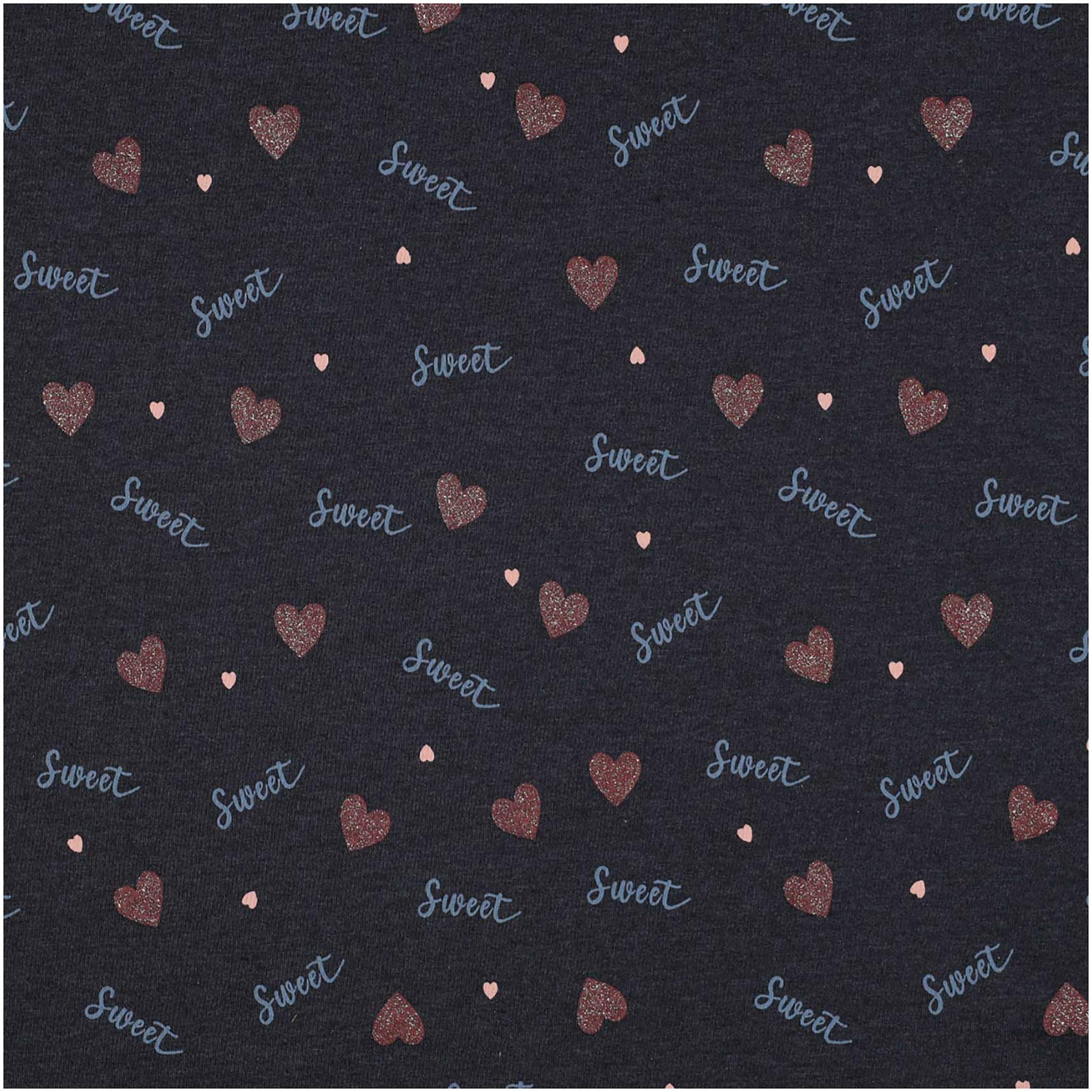 maDDma Stoff Motiv-Jersey meliert Kindermotive 50 x 148 cm, Herz mit Glitzer marine