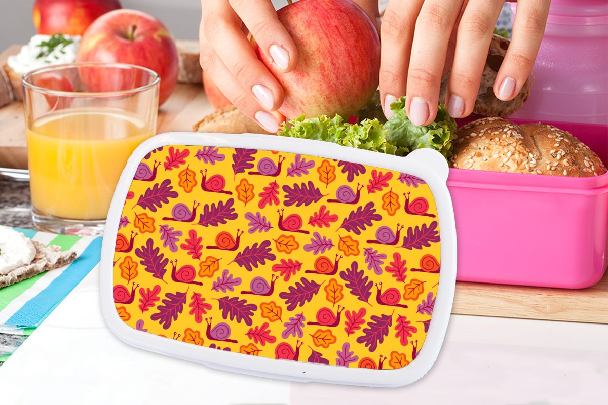 Kunststoff - - (2-tlg), rosa Kunststoff, Kinder, Erwachsene, Mädchen, Brotdose Herbst Snackbox, für Brotbox Schnecken MuchoWow Lunchbox Muster,